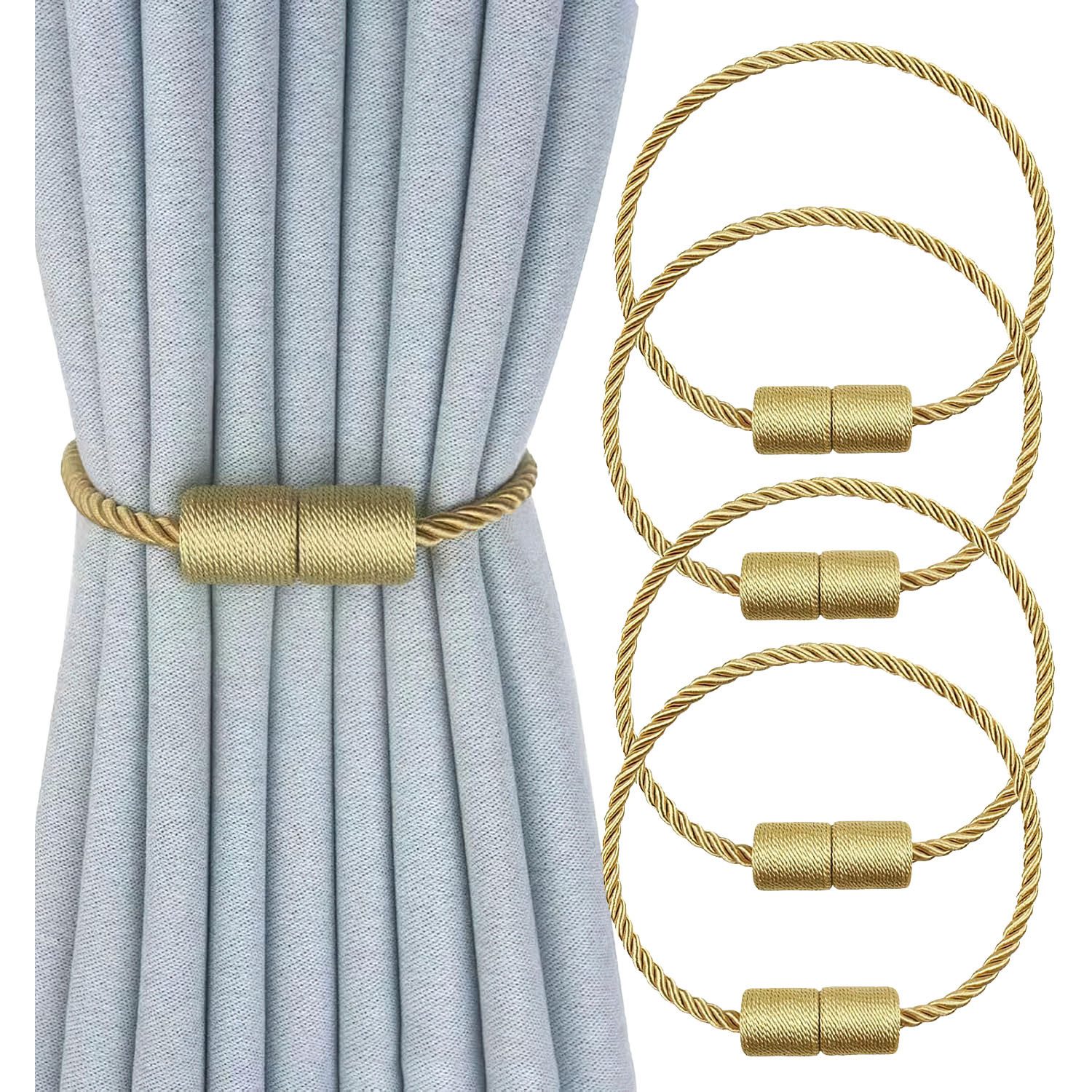 HEYHIPPO Magnethalter für Gardinen Magnetische Vorhanghalter 4er-Set, elegante Raffhalter ohne Bohren, (Magnetische Vorhangschnalle,47 cm lang,keine Installation erforderlich), Vorhang Raffhalter mit Magnet, einfache Handhabung & fester Halt