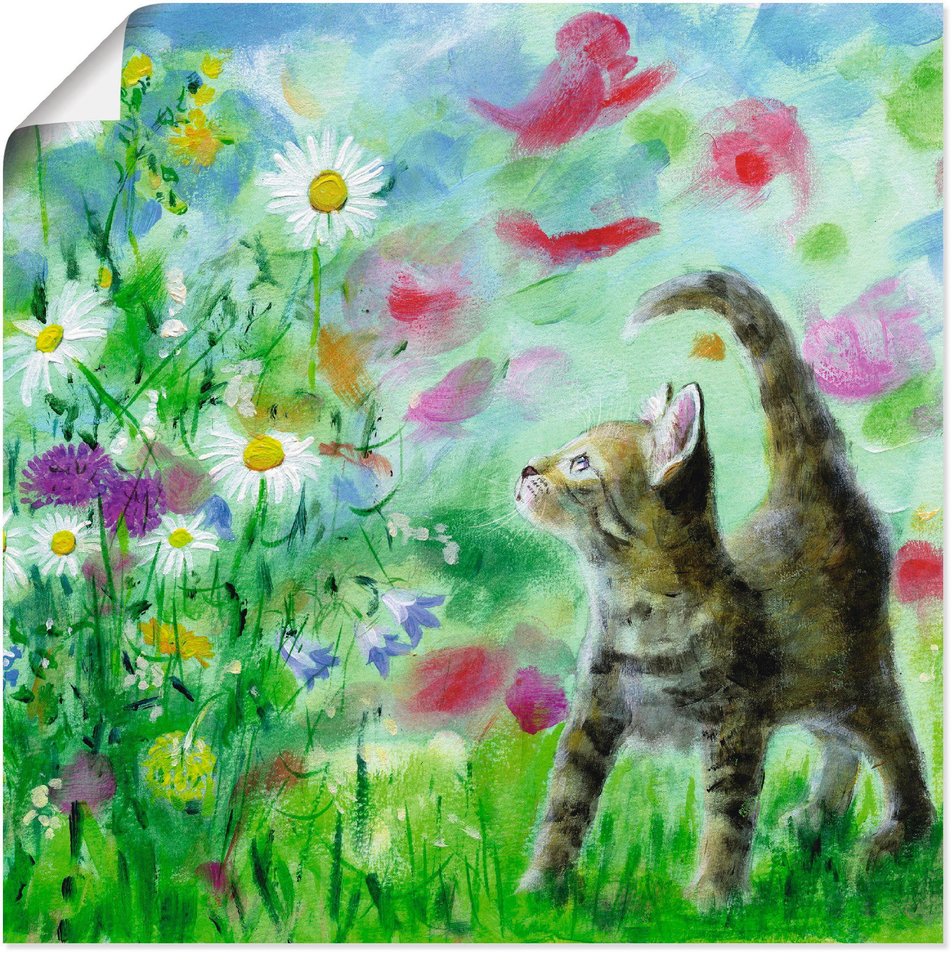 Artland Wandbild Sommerwiese mit Kätzchen, Haustiere (1 St), als Leinwandbild, Wandaufkleber oder Poster in versch. Größen
