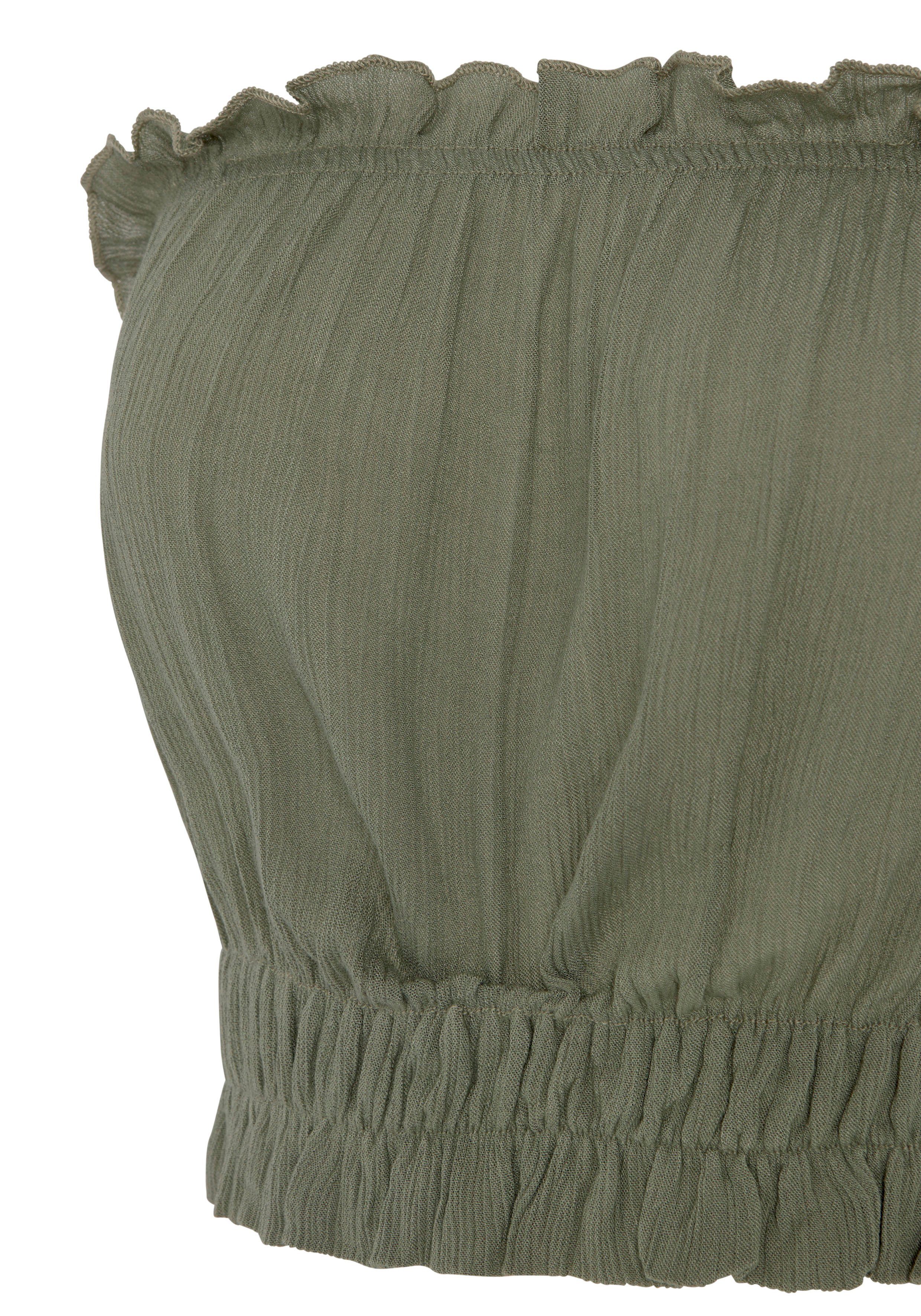 LASCANA Blusentop in Bandeauform Crop-Top, khaki Damenbluse Smokbündchen, mit