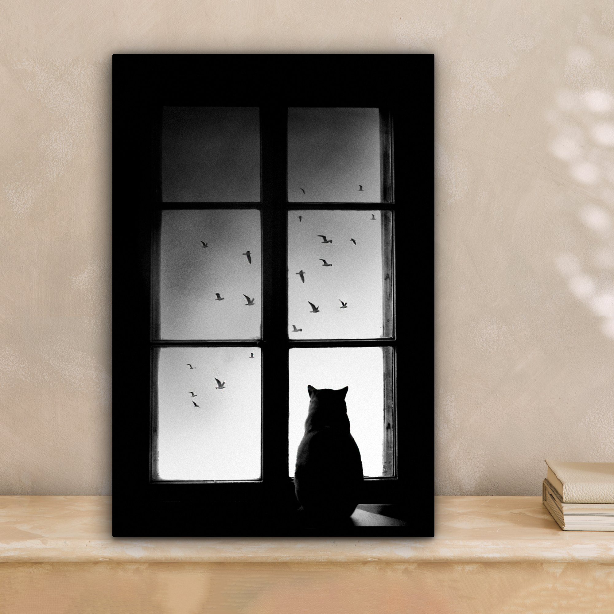 OneMillionCanvasses® Leinwandbild Katze - Tiere - Schwarz und weiß - Fenste günstig online kaufen