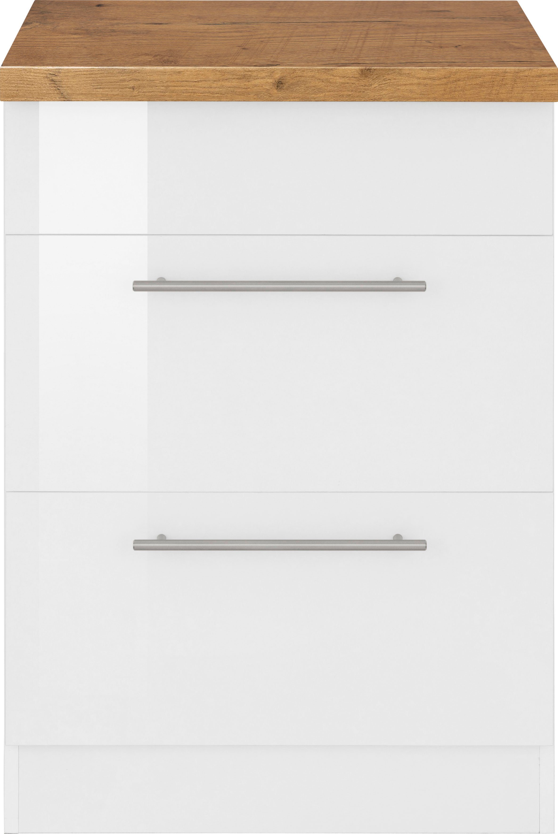 wiho Küchen Kochfeldumbauschrank Unna 60 cm Weiß | weiß/kastelleichefarben breit