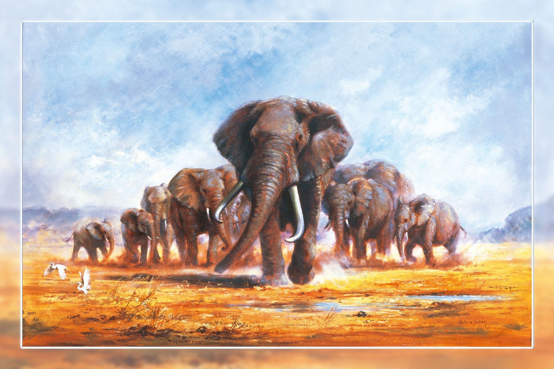 Papermoon Poster POSTER Nr.127 Herd of Elephants, 61 X 91,5 CM, (Gemälde Tiere Elefanten Herde Natur Querformat), genormte Postergröße für Rahmen, Bild Dekoration Wanddeko Motiv Tapete