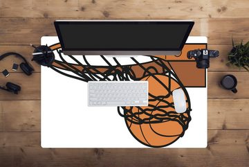 MuchoWow Gaming Mauspad Eine Illustration des Basketballs im Netz (1-St), Büro für Tastatur und Maus, Mousepad Gaming, 90x60 cm, XXL, Großes