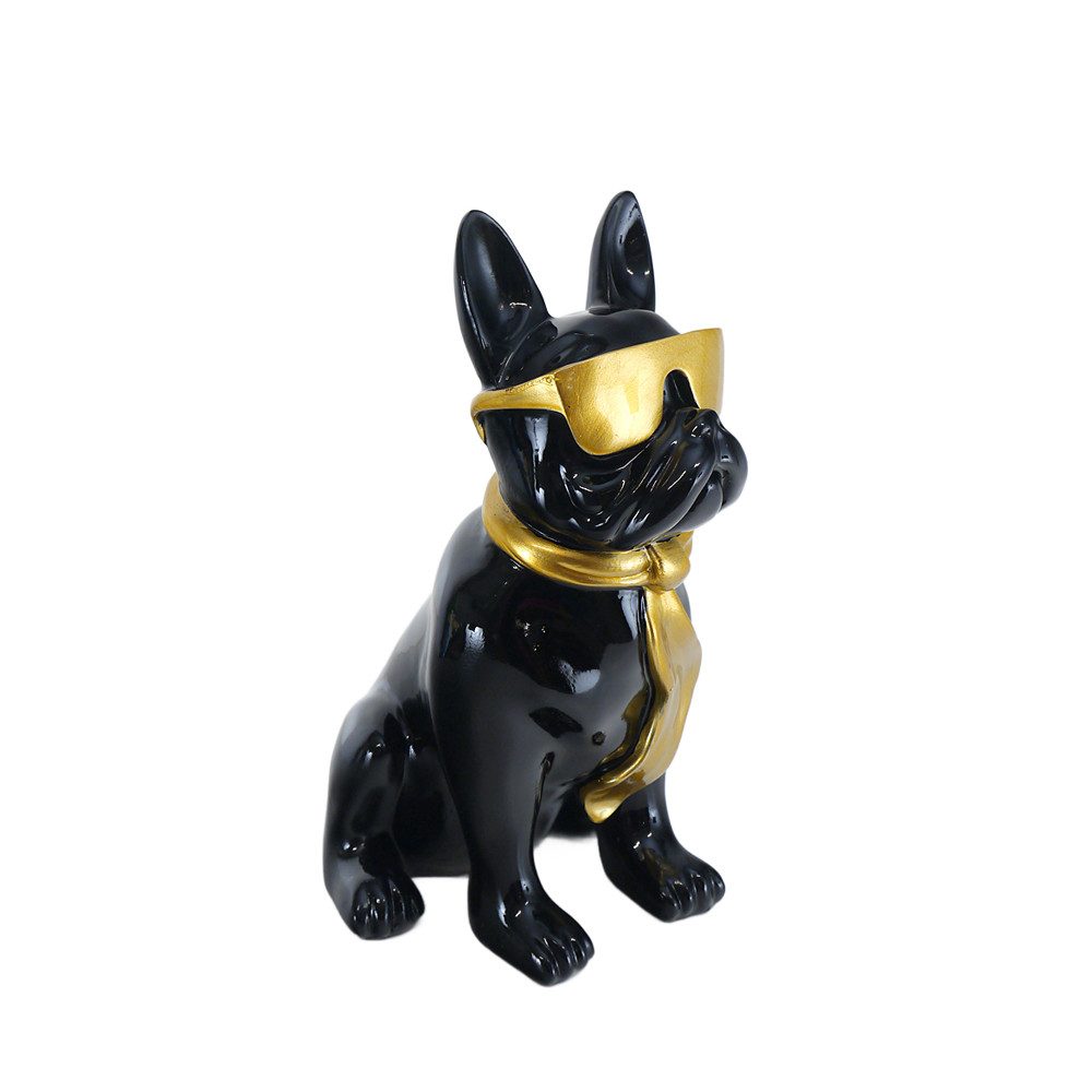 Tierfigur Französische Bulldogge mit Schal und Sonnenbrille in schwarz