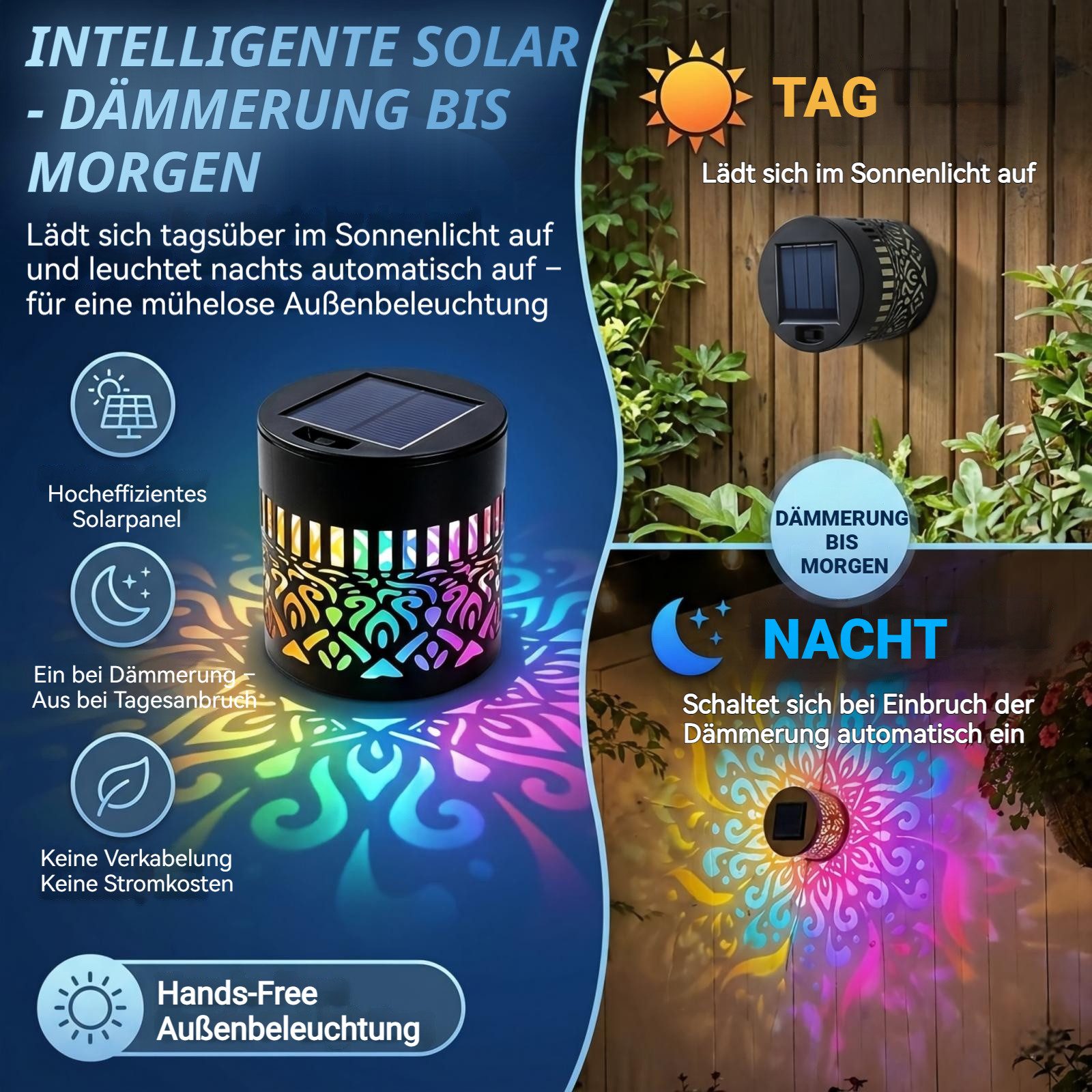 QUBEBU LED Solarleuchte 1/2/4 Stück Solarlaterne Mandala Wandleuchte, Solarlampen für Außen, LED fest integriert, 7 Farben RGB Wandlamp, Decorative Solar Mandal – Bild 5 von 5
