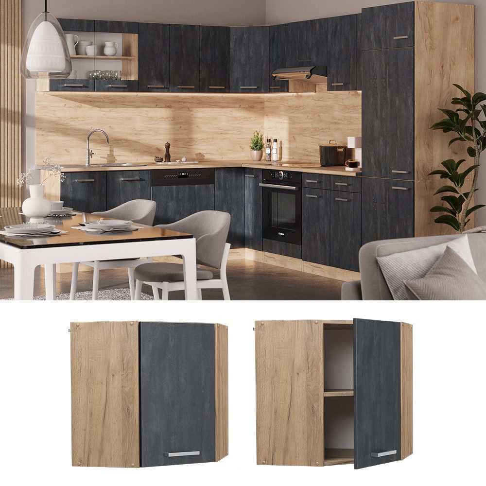 Vicco Eckhängeschrank R-Line, Schwarz Beton/Goldkraft Eiche, günstig online kaufen