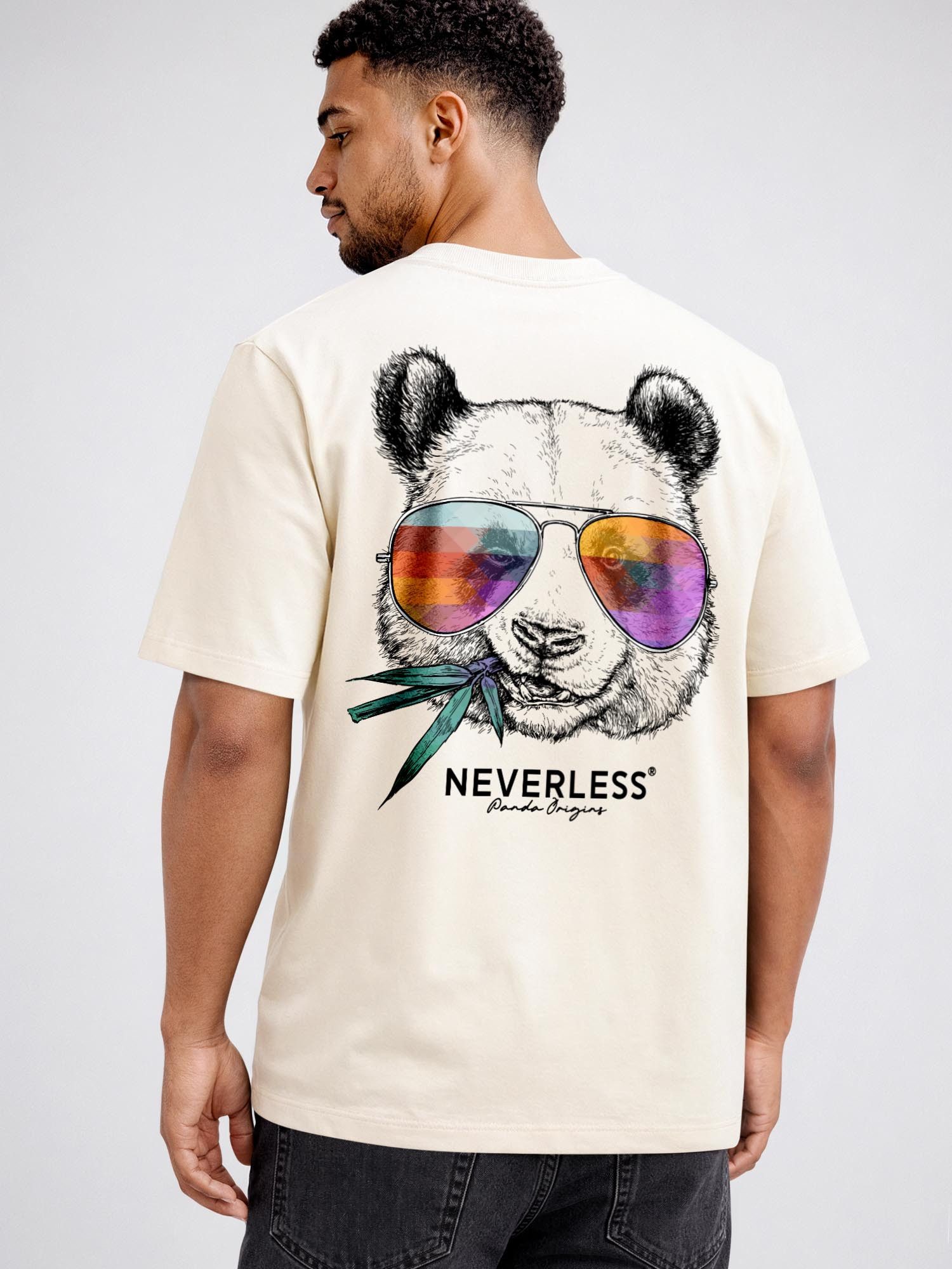 Neverless Oversize-Shirt Herren T-Shirt - Panda Bambus - Oversized Relaxed Fit Printshirt mit Print
