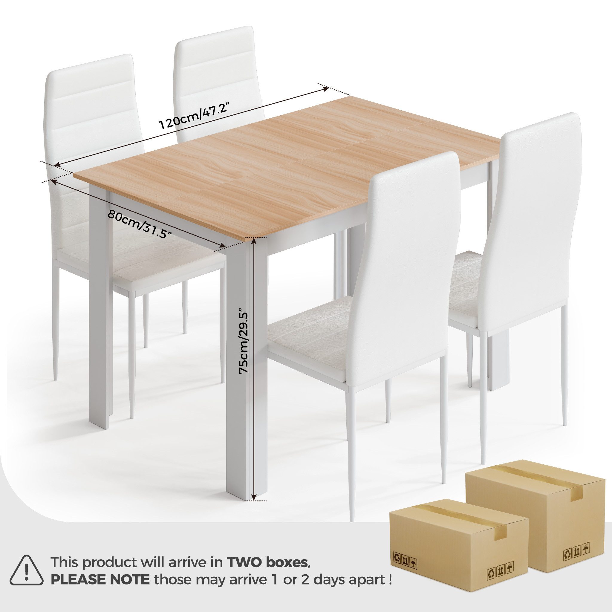 Mondeer Essgruppe Esszimmergruppe (Set, 5-tlg), (1 Tisch + 4 Stühle), Spanplatte & Lederimitat, Zweifarbig, Ergonomisch