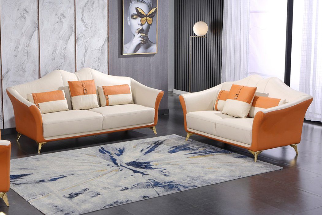 Orange-weiße Sitzer Design Made Sofa in JVmoebel Sofagarnitur modernes Polster, Neu 3+2 Europe