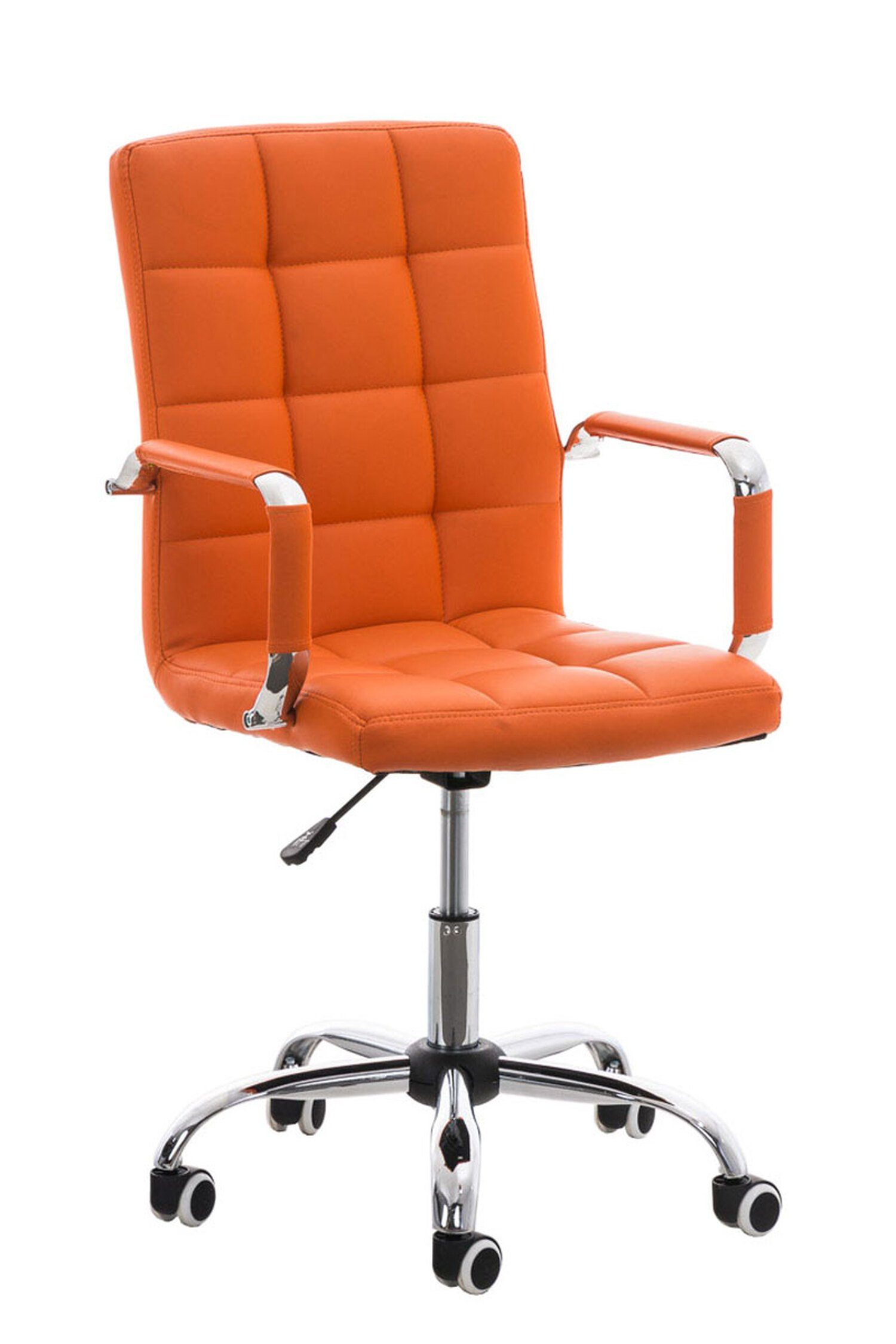 TPFLiving Bürostuhl Deal V2 mit bequemer Rückenlehne (Schreibtischstuhl, Drehstuhl, Konferenzstuhl, Chefsessel), Gestell: Metall chrom - Sitzfläche: Kunstleder orange