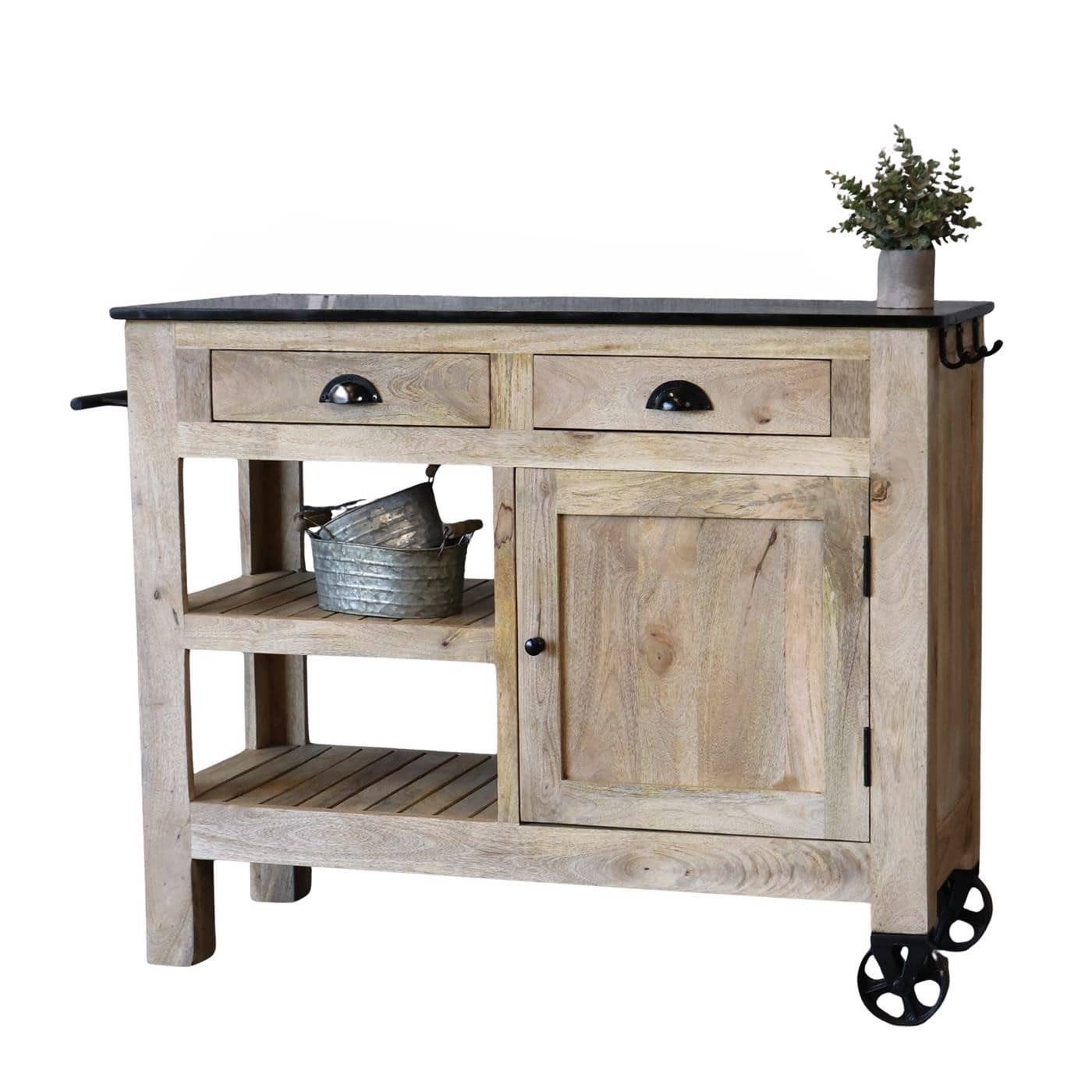 baario Pflanztisch Pflanztisch BRAGA Anrichte, Vintage Massivholz mit Marmorplatte Kommode