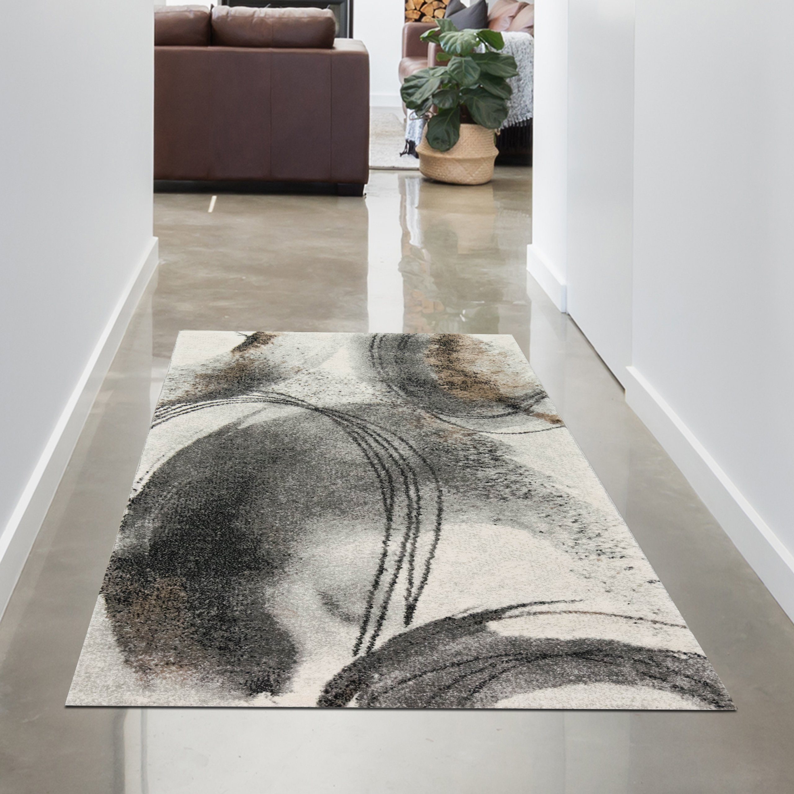 Carpetia Teppich Abstrakter Wohnzimmer Teppich mit Kreisformen in creme grau, rechteckig, Höhe: 13 mm