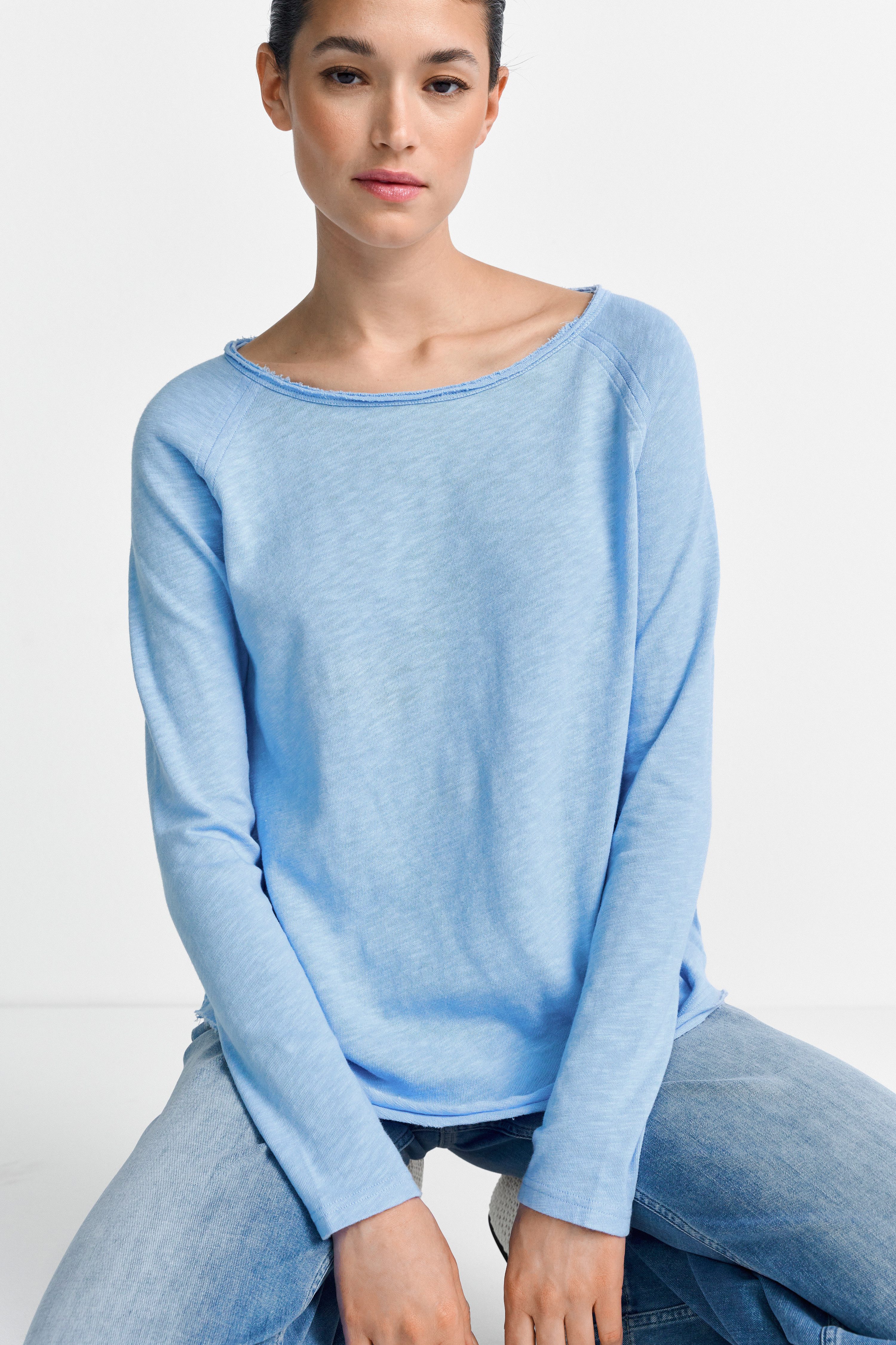 RICHROYAL Langarmshirt 2409 O HJ LS mit offener Ausschnittkante und Saum