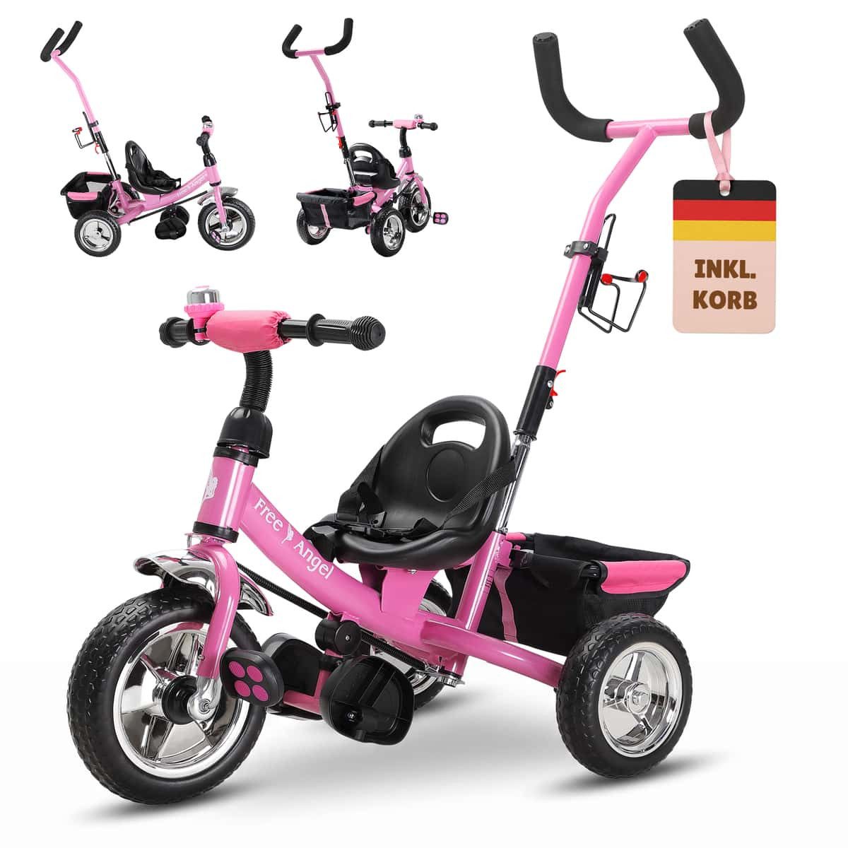 Spielwerk Dreirad-Kinderwagen, (1-tlg), Dreirad Sicherheitsgurt Schubstange Abnehmbar verstellbare Fußablage