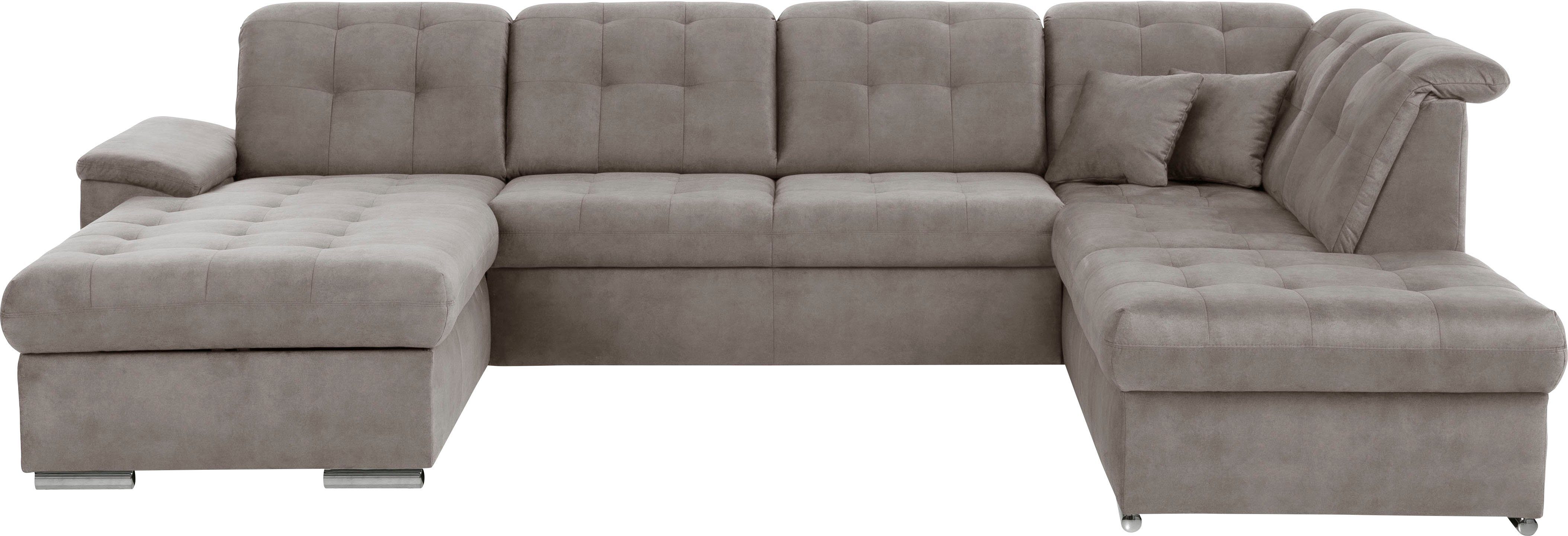 exxpo - sofa fashion Wohnlandschaft, 4 Teile, 6x Kopfteilverstellung, Wahlweise mit Bettfunktion und Bettkasten taupe