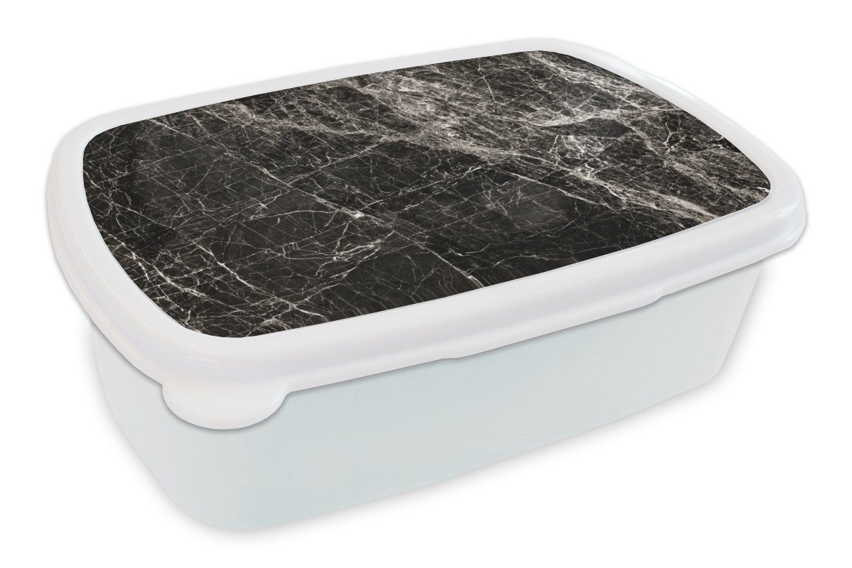 MuchoWow Lunchbox Steine - Marmor - Schwarz - Weiß, Kunststoff, (2-tlg), Brotbox für Kinder und Erwachsene, Brotdose, für Jungs und Mädchen