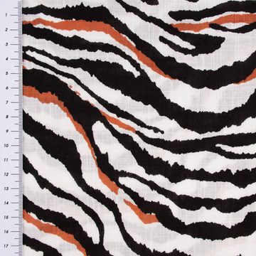 SCHÖNER LEBEN. Stoff Bekleidungsstoff Viskose Slub Streifen Tiger offweiß schwarz rost 1,4m, allergikergeeignet