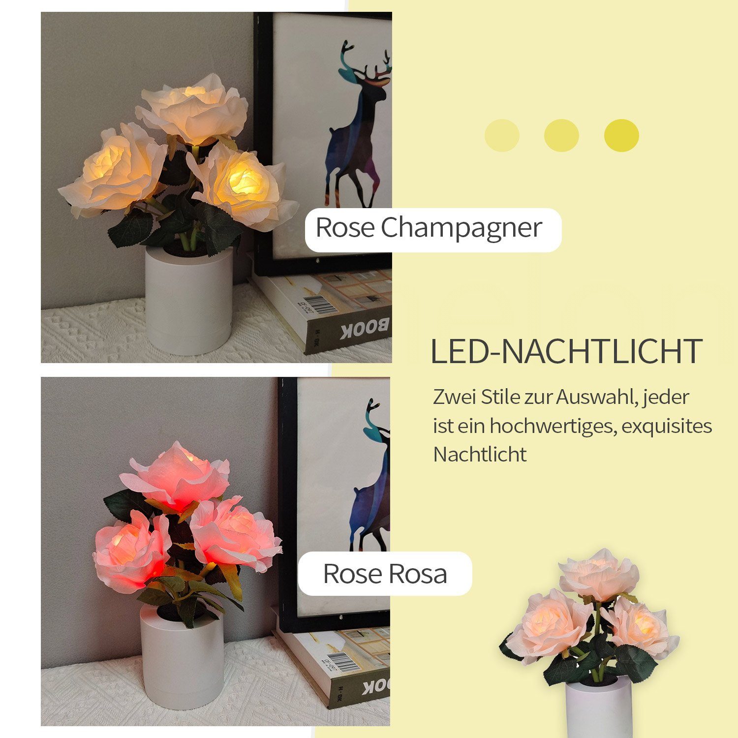 Rosenlaterne Rosa MAGICSHE LED USB-Aufladung, Dekoration integriert LED Nachtlicht fest