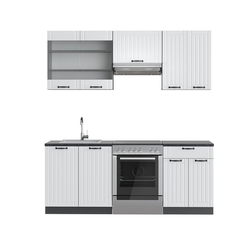 Vicco Küchenzeile Fame-Line, Weiß Landhaus/Anthrazit, 200 günstig online kaufen