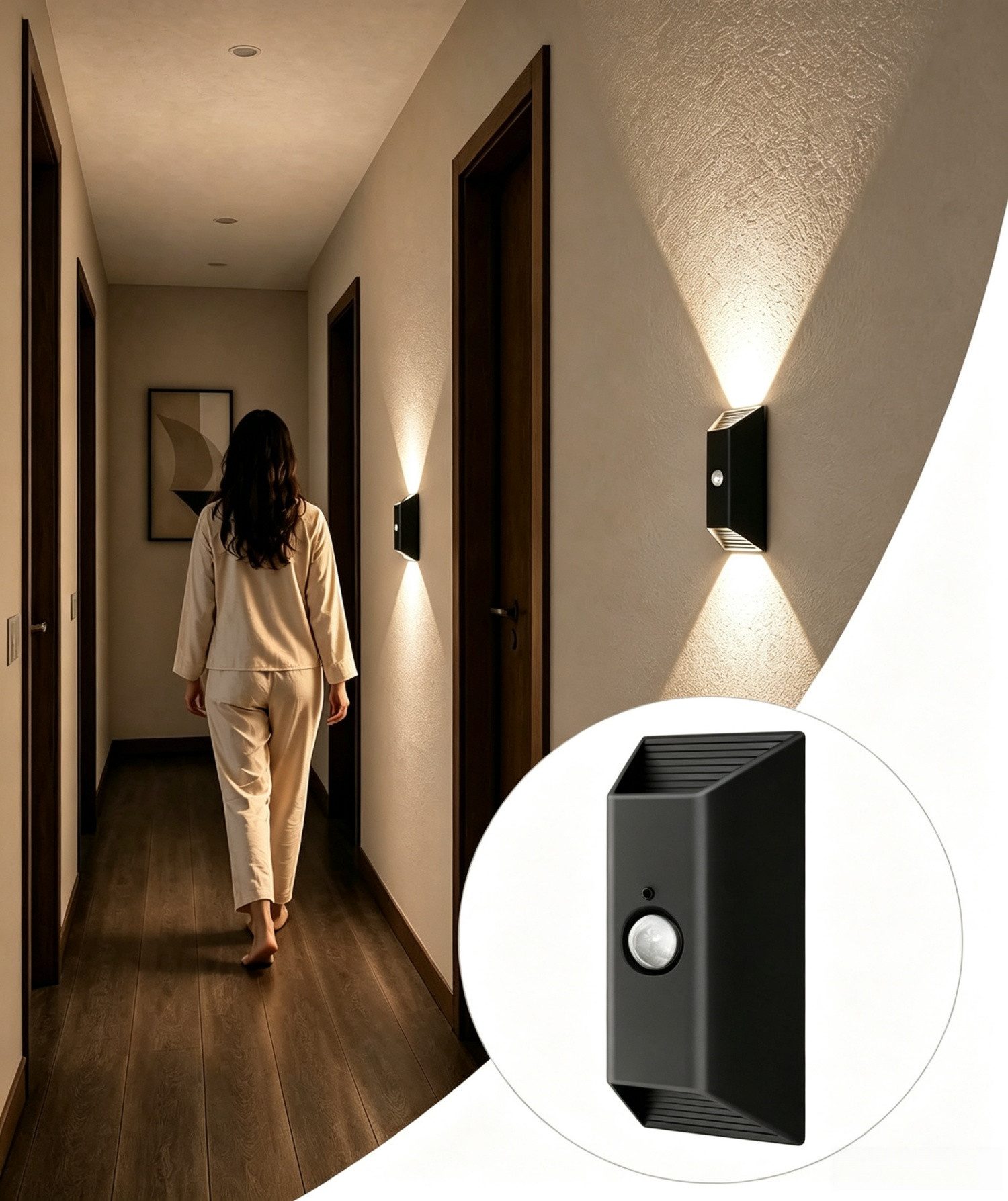 Vornix Wandstrahler Akku Wandleuchte Innen mit Bewegungssensor, 4000mAh Akku Wandlampe mit Fernbedienung, 3 Farben, Timer-Funktion, Wandlicht Up and Down, Aufladbare LED Wandleuchte für Treppe, Flur (1 Stück)