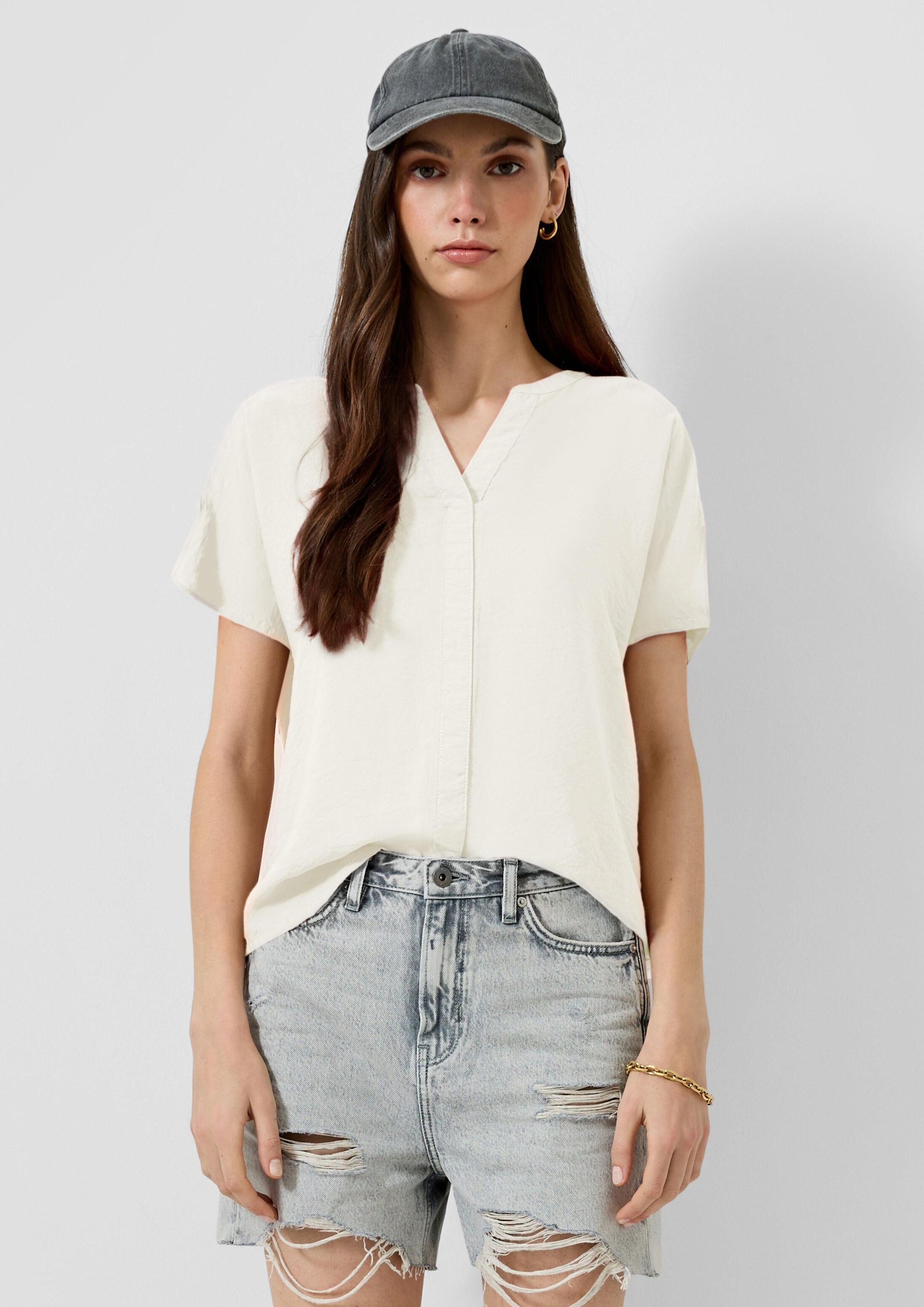 QS Kurzarmbluse Bluse Tunikabluse aus Viskosemix