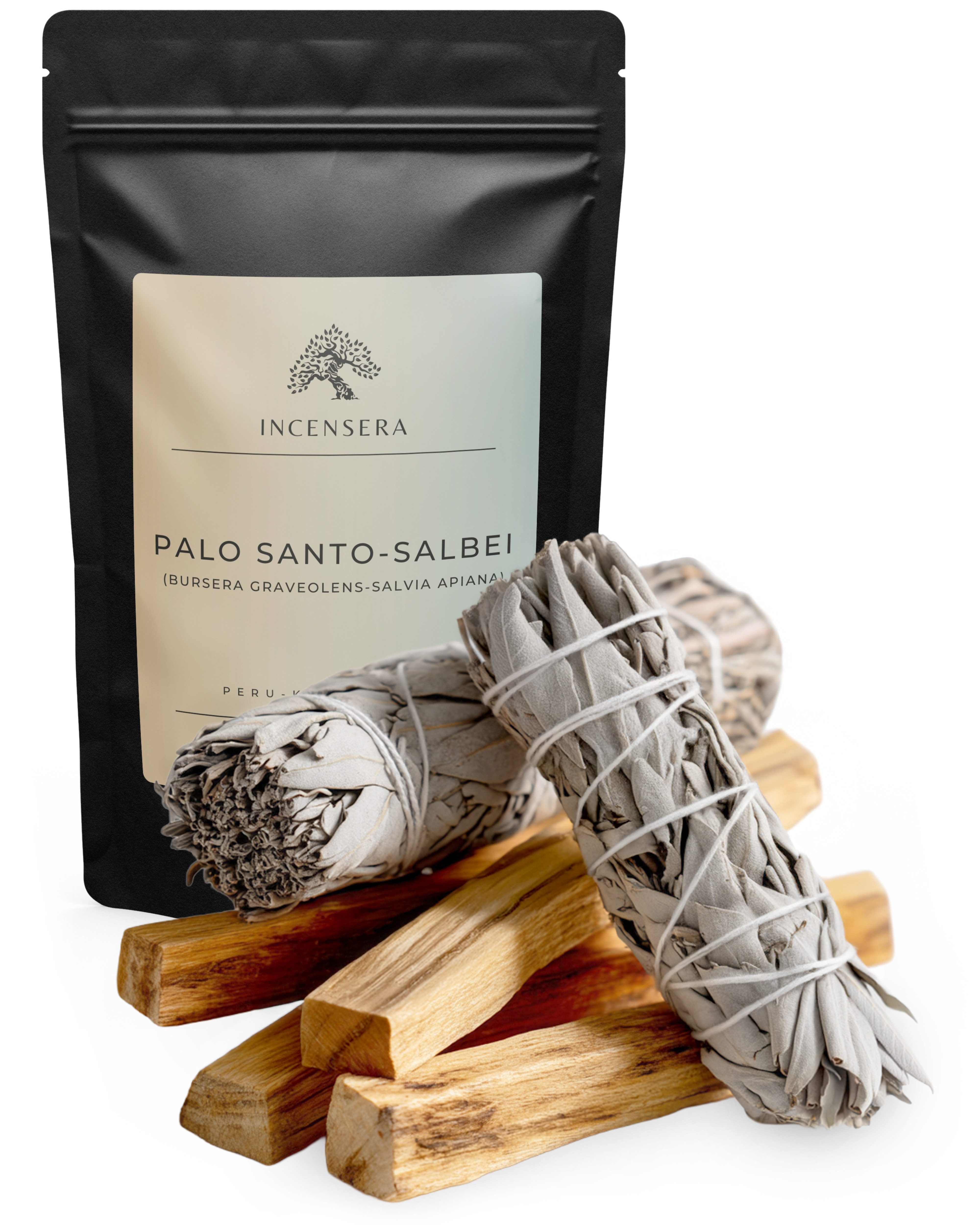Incensera Räucherstäbchen-Halter Weißer Salbei zum Räuchern, Räucherbündel Smudge Stick White Sage, (6 St), naturbelassen, sortenrein, handgebunden, ohne Zusätze