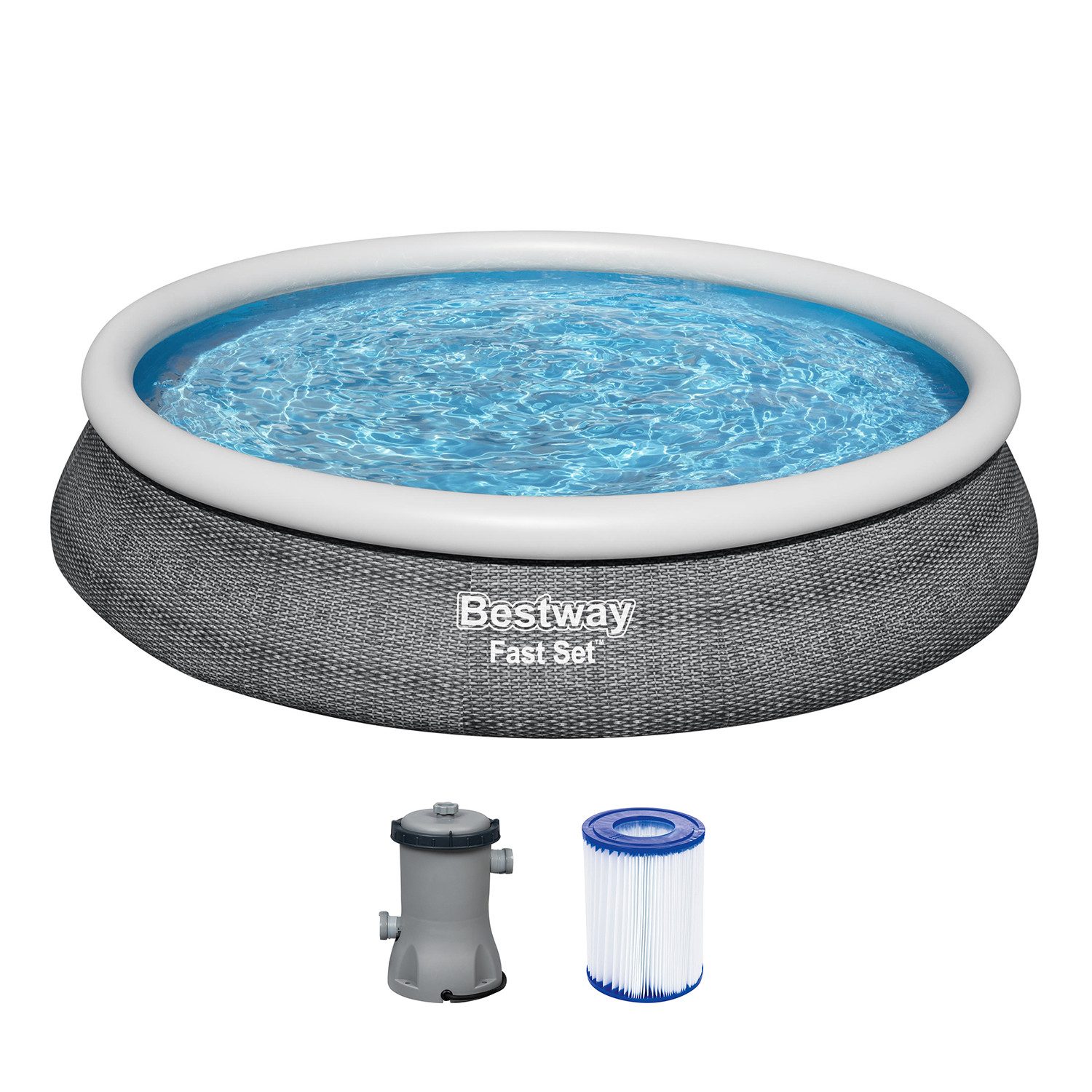 Bestway Quick-Up Pool Fast Set™ Aufstellpool-Set mit Filterpumpe Ø 457 x 84 cm, Rattan-Optik