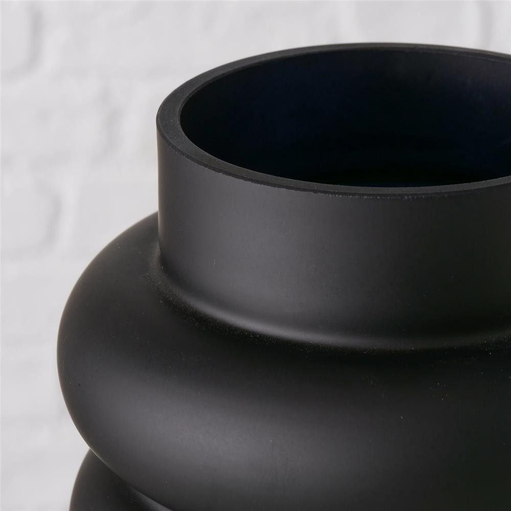 BOLTZE Tischvase Ribbo Glas schwarz matt 25 cm rund, moderne Blumenvase