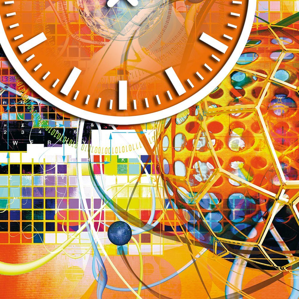 Wanduhr (Einzigartige Alu-Dibond) leises dixtime 3D-Optik orange Uhrwerk abstrakt 3D cm Dixtime XXL 50x70 aus Wanduhr 4mm Optik
