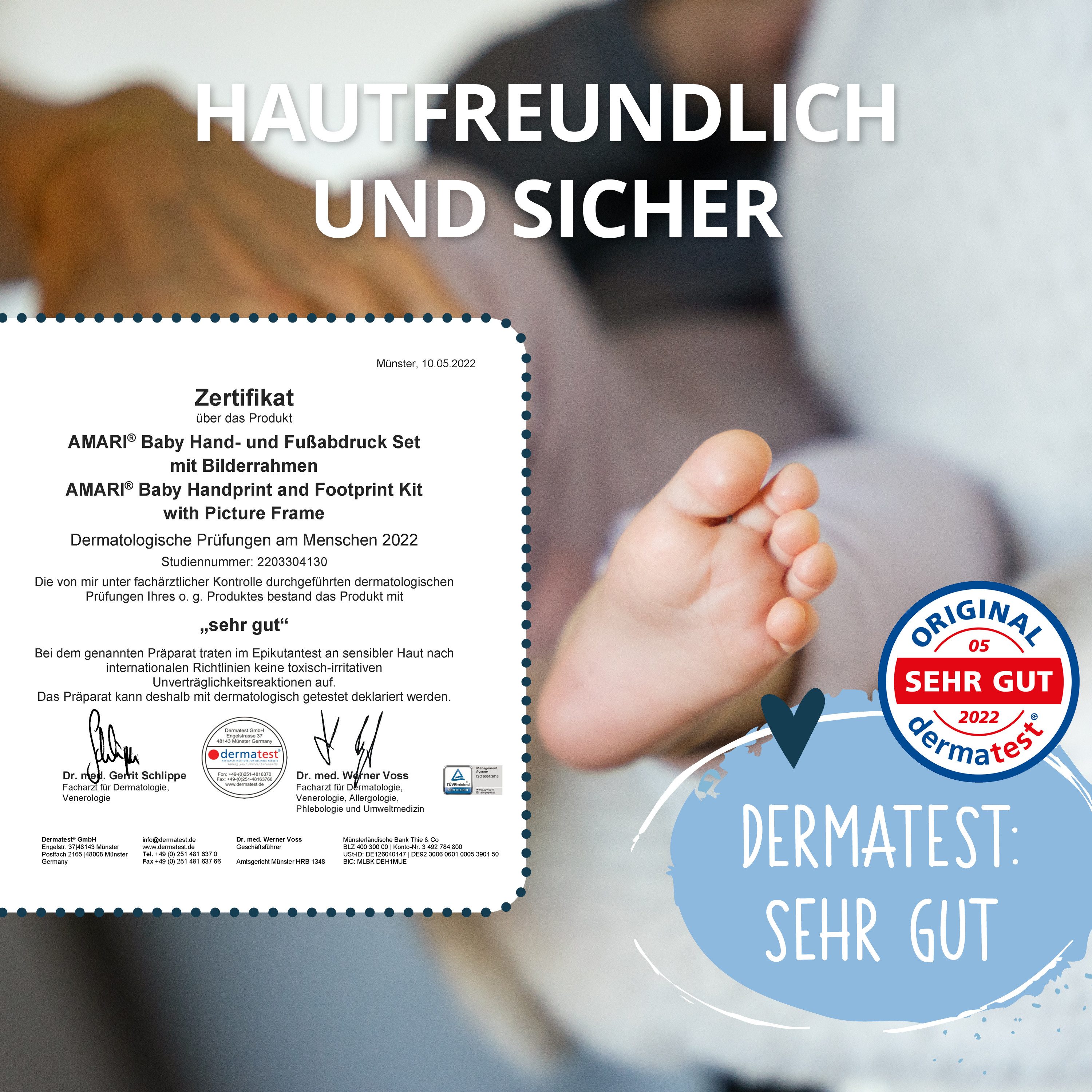 Amari Einzelrahmen Baby Handabdruck und Fußabdruck Set mit Bilderrahmen