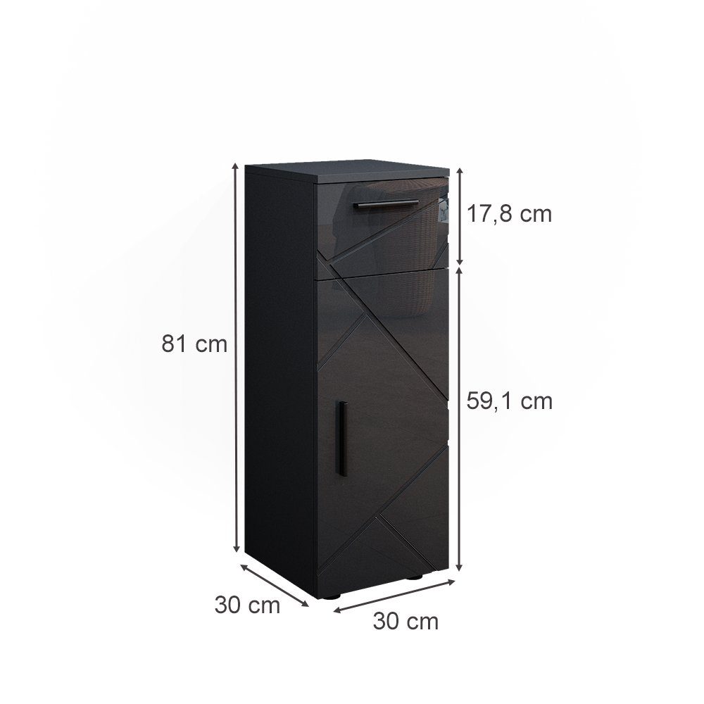 Vicco Midischrank Irma, Anthrazit Hochglanz, 30 x 81 cm (1-St)