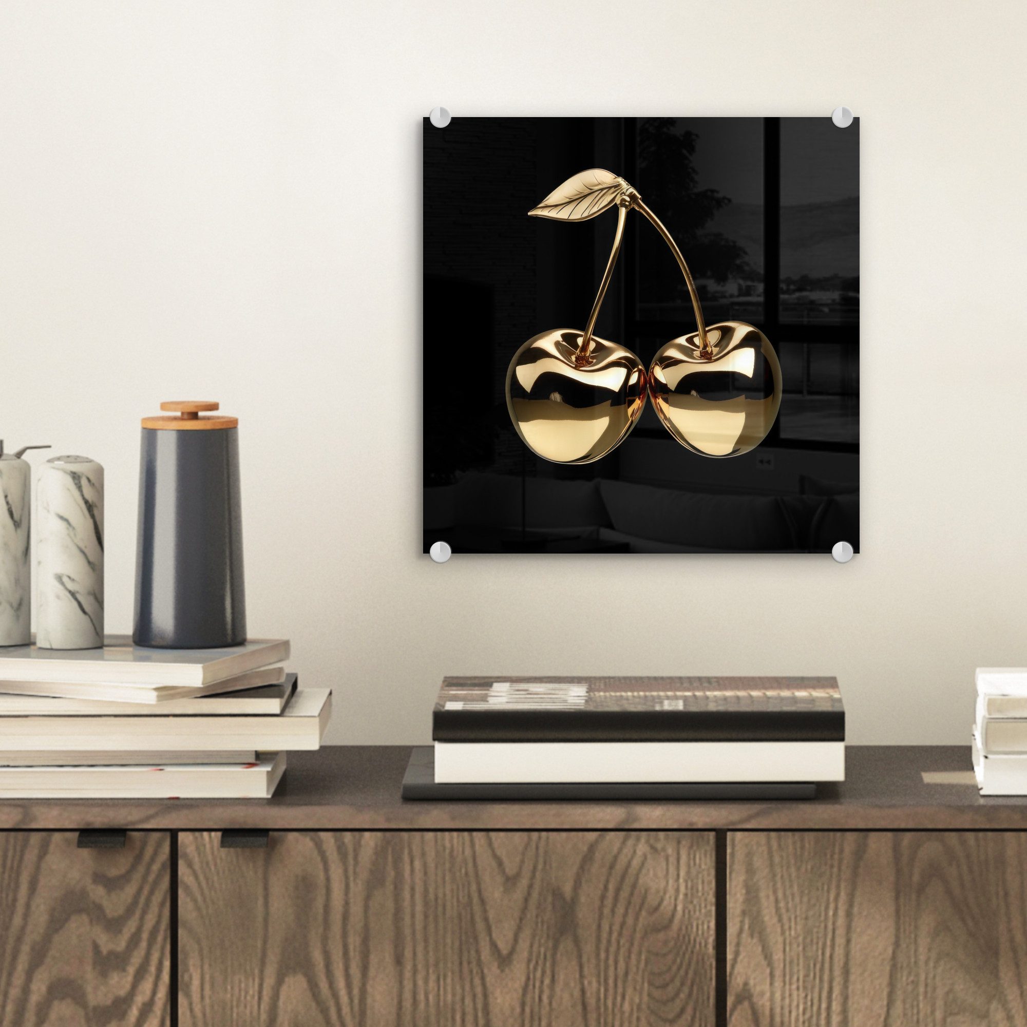 MuchoWow Acrylglasbild Kirsche - Schwarz - Gold - Chrom, Inkl. Aufhängung, günstig online kaufen