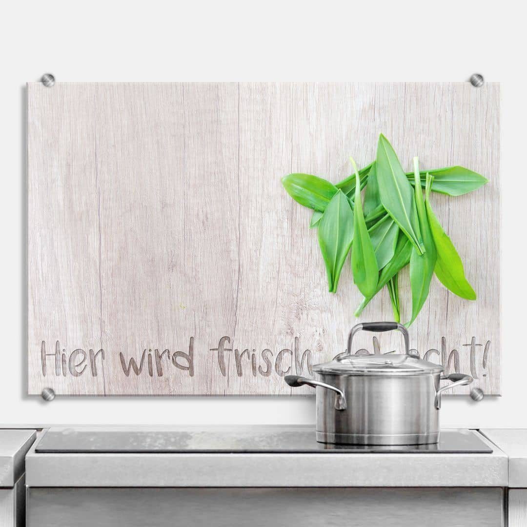 K&L Wall Art Spritzschutz Wandschutz Glas Spritzschutz Küche Schriftzug Basilikum Holzoptik