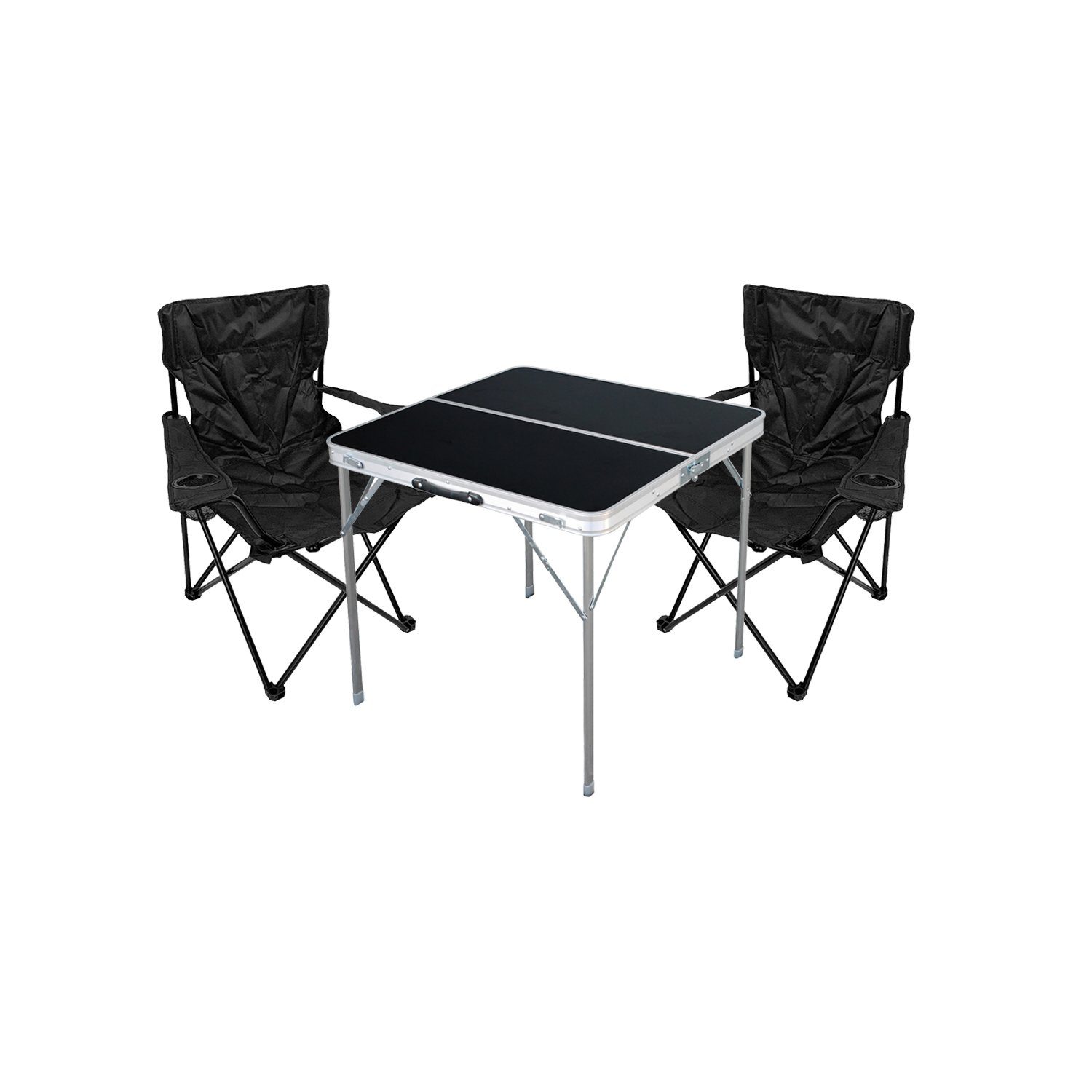 Mojawo Essgruppe 3-teiliges Campingmöbel Set Tisch schwarz + Campingstühle mit Tasche