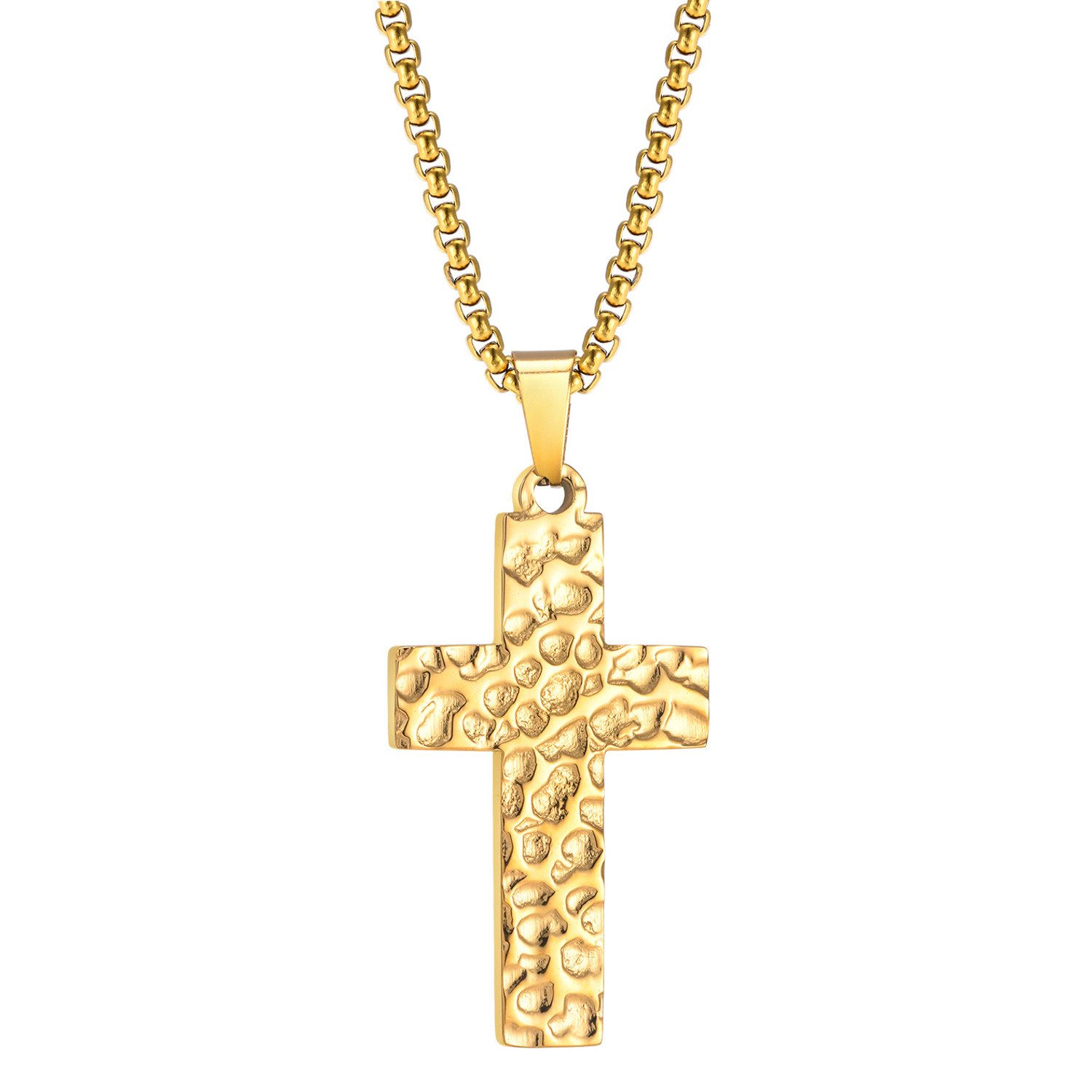 KARMA Kette mit Anhänger Kreuz Gold Herren Edelstahl vergoldet wasserfest & antiallergisch (Geschenk für Ihn, 1-tlg., Herrenhalskette), Halskette Herrenschmuck Kreuzkette