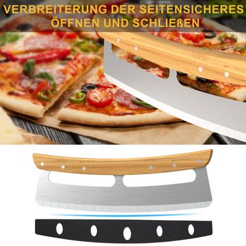 IBETTER Kochmesser Pizzamesser Pizzaschneider und Pizzaspachtel aus Edelstahl, Mit Bambusgriff und Klingenschutz,Perforiertes Design zum Aufhängen