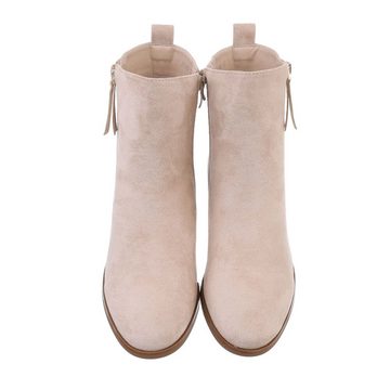 Ital-Design Damen Freizeit Stiefelette Blockabsatz Klassische Stiefeletten in Beige