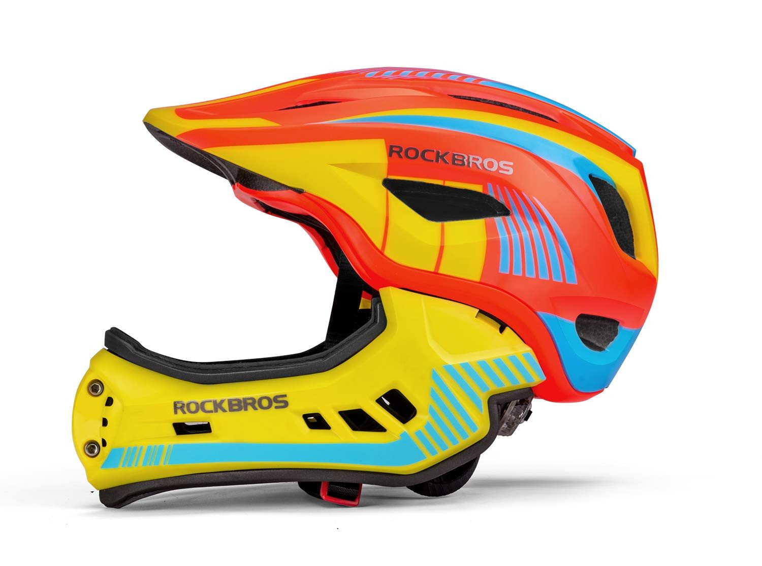 ROCKBROS Kinderhelm Integriert Fahrradhelm Kinder Jugend Fullface Helm (S 48-53cm M 53-58cm, 1-tlg), mit Abnehmbarem Kinnschutz BMX MTB Downhill Helm