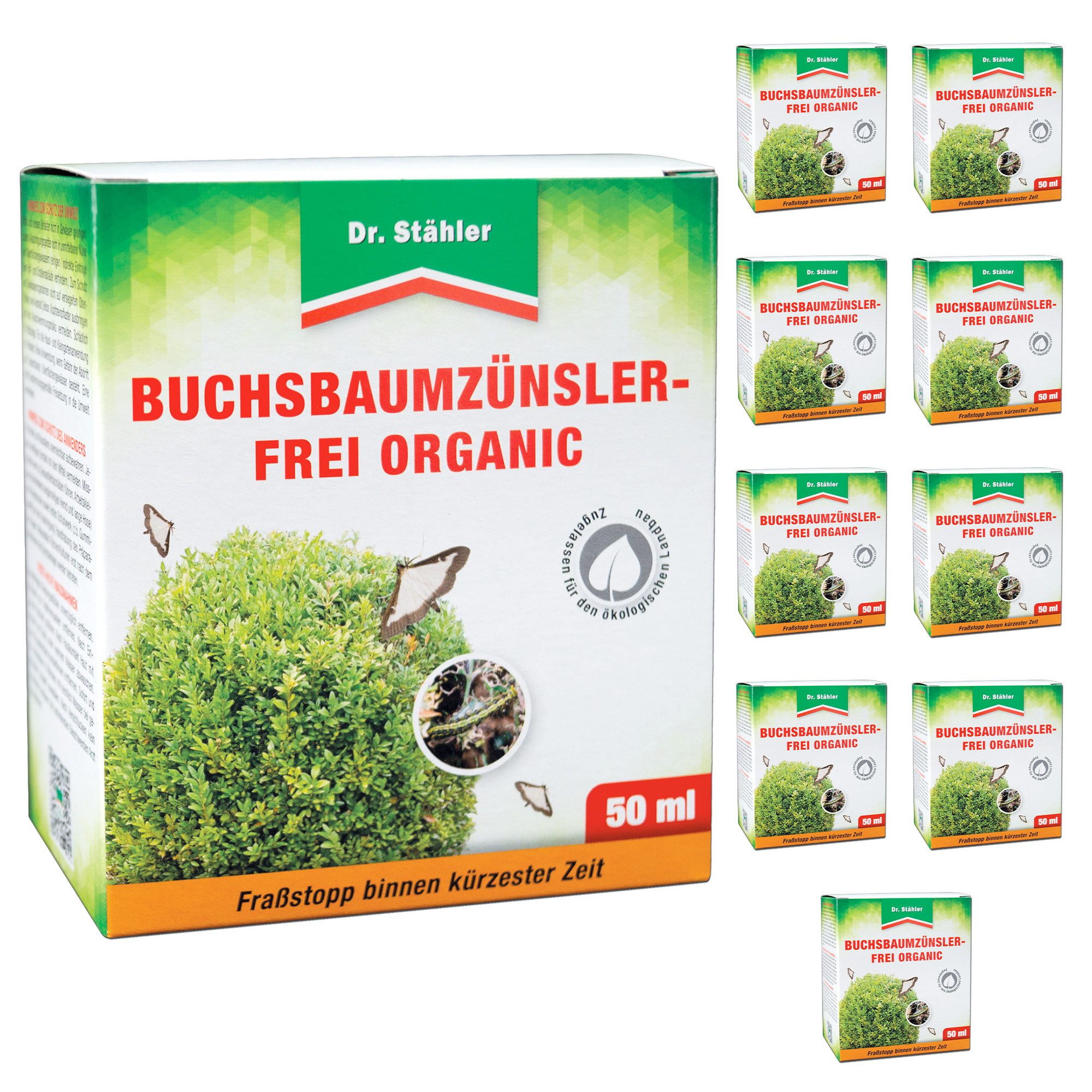 Dr. Stähler Pflanzendünger Buchsbaumzünsler-Frei Organic, Flüssigkonzentrat gegen Fraßschäden, Stoppt Fraß- und Saugaktivitäten, Gegen Buchsbaumzünsler und Kartoffelkäfer, 10-St., Effektive Anwendung gegen Buchsbaumzünsler & Co, Einfache Anwendung, Buchsbaum, Kartoffel & mehr, Fraß- und Saugstopp, Einfache Anwendung