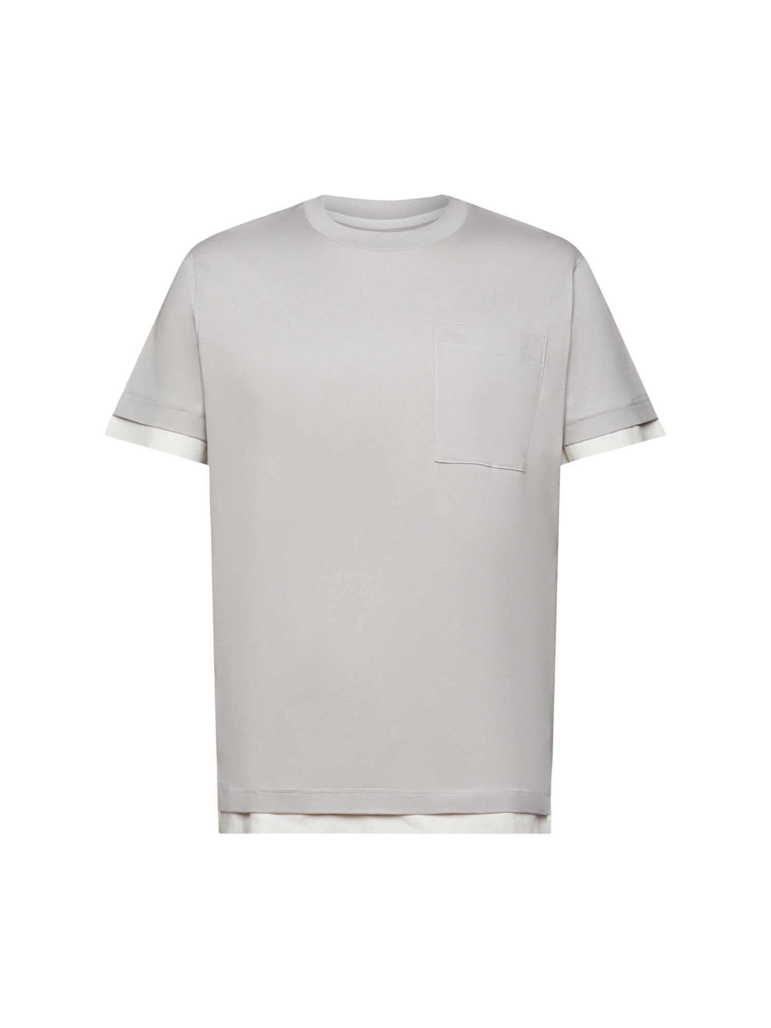 Esprit Collection T-Shirt Rundhals-T-Shirt im Lagenlook, 100 % Baumwolle (1-tlg) LIGHT GREY