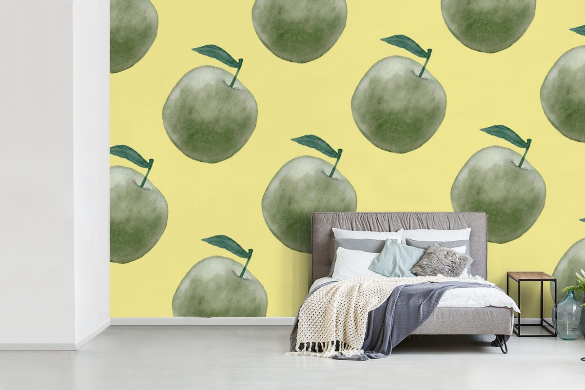 Wohnzimmer, - Grün Äpfel Fototapete Vinyl Matt, Tapete Wallpaper - Muster, St), bedruckt, (6 Schlafzimmer, Kinderzimmer, für MuchoWow