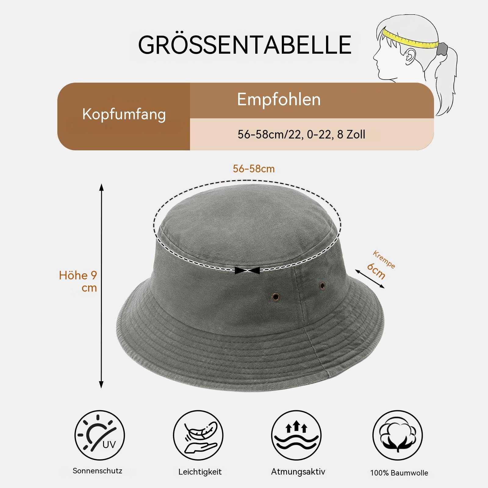 Zaewry Fischerhut Vintage Baumwoll-Anglerhut,Sommer Cap,Sommer Bucket Hat, Unisex faltbarer Anglerhut für Herren, Strand und Outdoor,mit UV-Schutz