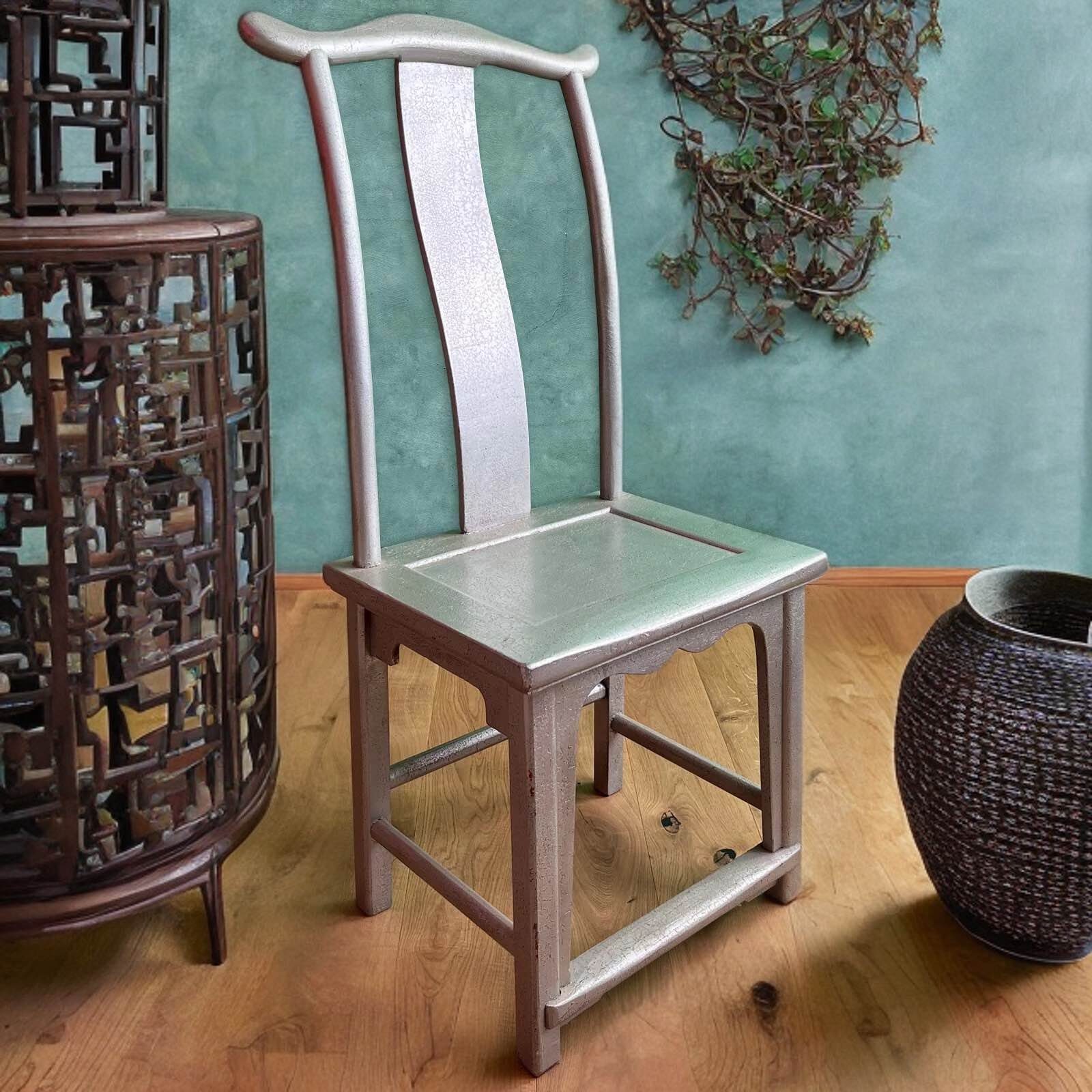 Asien LifeStyle Stuhl China Stuhl Design Ulmen Holz Silber
