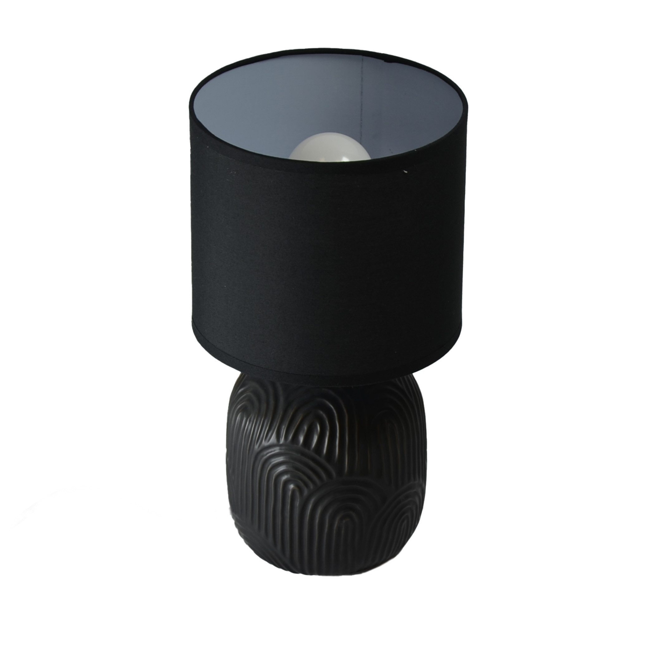 B&S Tischleuchte Keramik Tischlampe Stoffschirm Rund E27 Höhe 34 cm schwarz günstig online kaufen