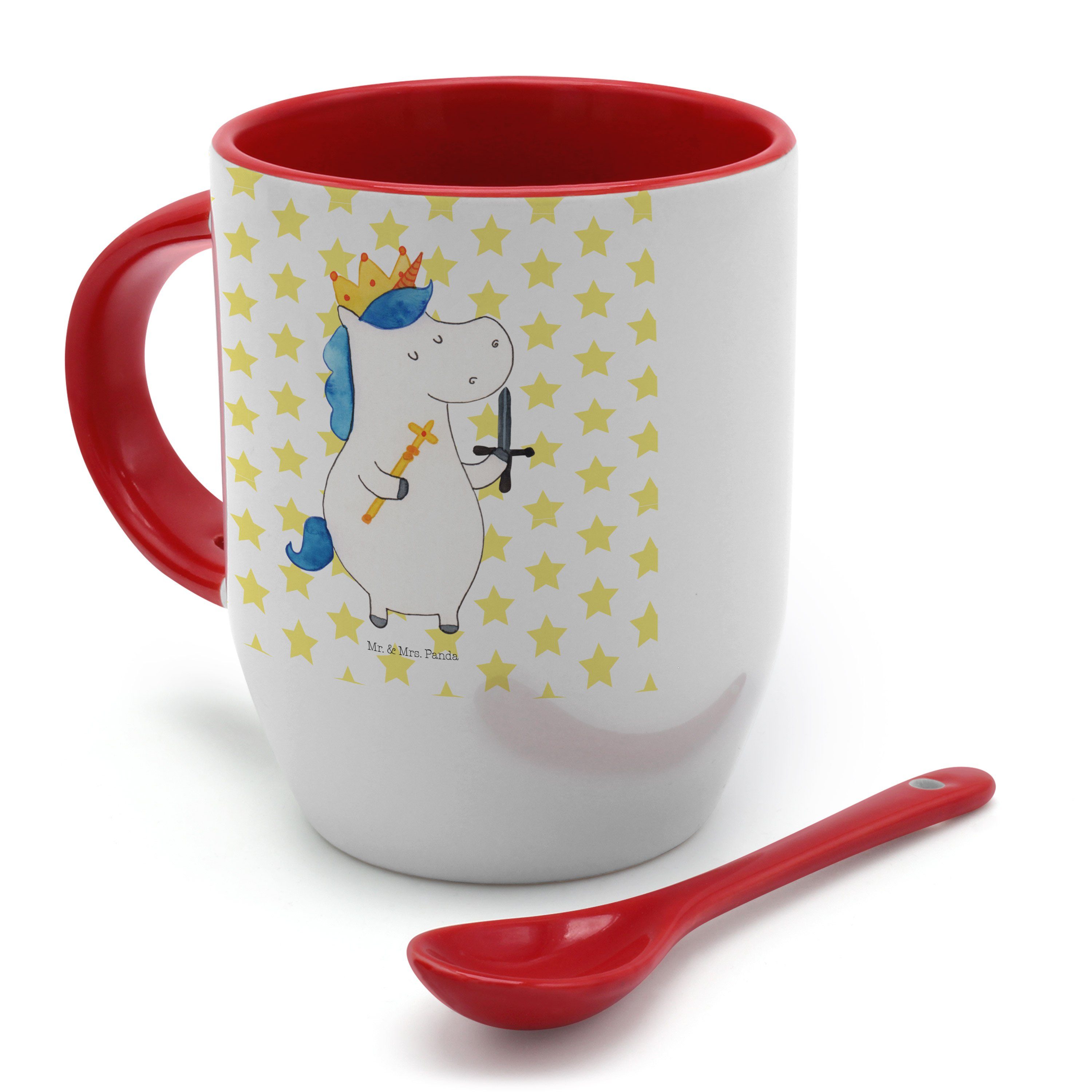 Einhorn Unicorn, Tasse Mr. - mit Panda Keramik Schwert & Geschenk, Weiß Kaffeebe, Tasse, Mrs. König -