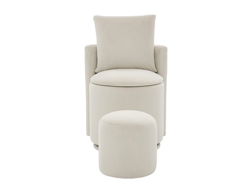 DEKKETO Stuhl Samt mit Stauraum & 360° Drehfuß, Ergonomischer Schminkhocker (1 St), Schminkstuhl mit Rückenlehne, Inklusive Fußhocker und Kissen – Bild 3 von 5
