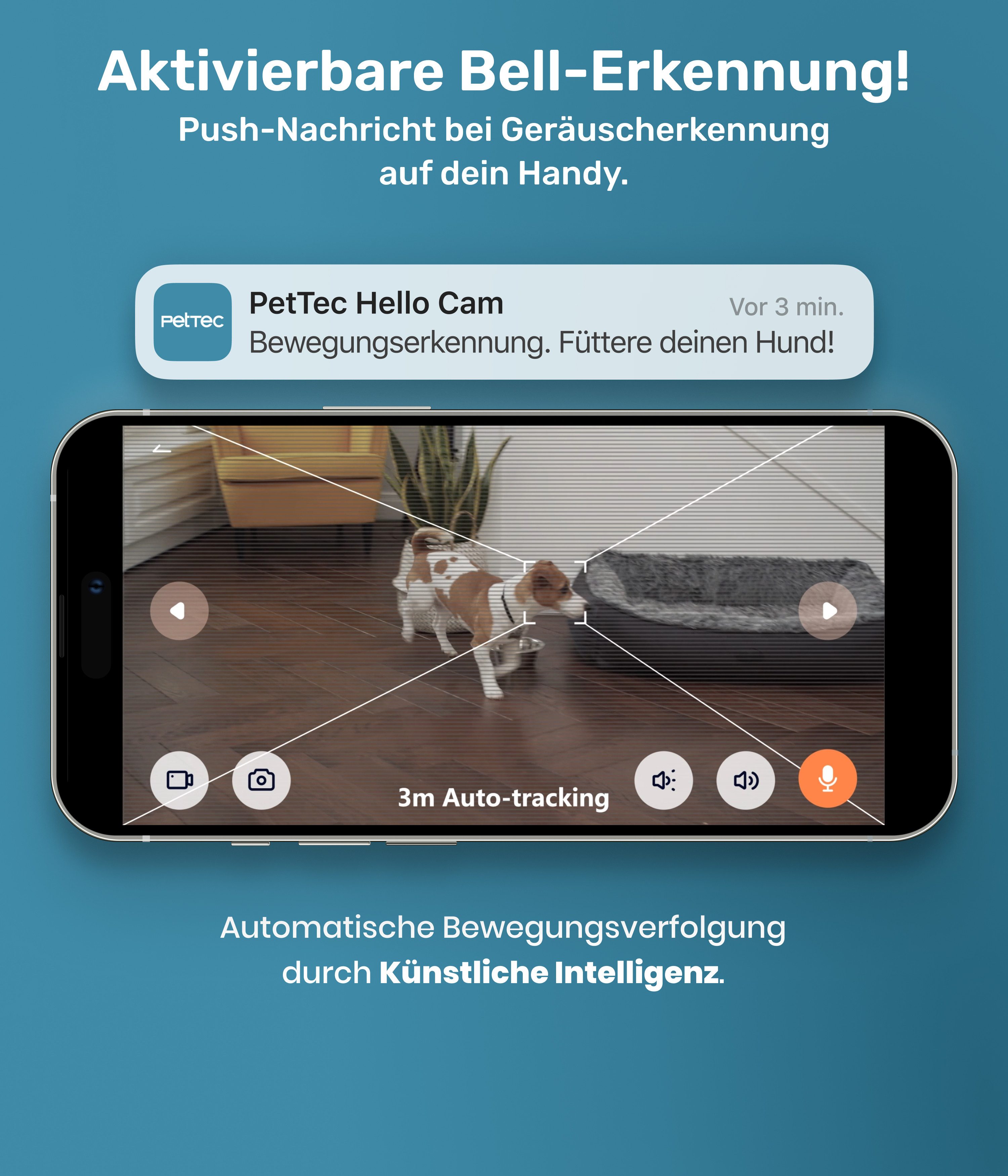 PetTec Überwachungskamera Pet Cam Hello (Innenbereich, Wohnzimmer, Schlafzimmer, Kinderzimmer, Leckerlieauswurf) – Bild 5 von 5