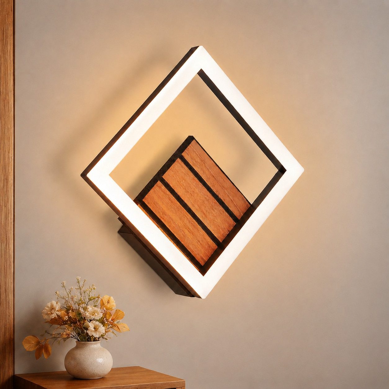 Nettlife LED Wandleuchte 17/20cm Holzoptik 6/7W 3000K Warmweiß Indirekte Wandlampe, LED fest integriert, Warmweiß, für Schlafzimmer Wohnzimmer Moderne Flurbeleuchtung Kleine Küchenlampe