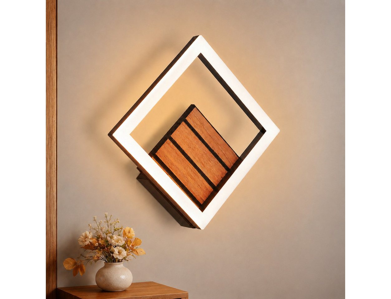 Nettlife LED Wandleuchte 17/20cm Holzoptik 6/7W 3000K Warmweiß Indirekte Wandlampe, LED fest integriert, Warmweiß, für Schlafzimmer Wohnzimmer Moderne Flurbeleuchtung Kleine Küchenlampe