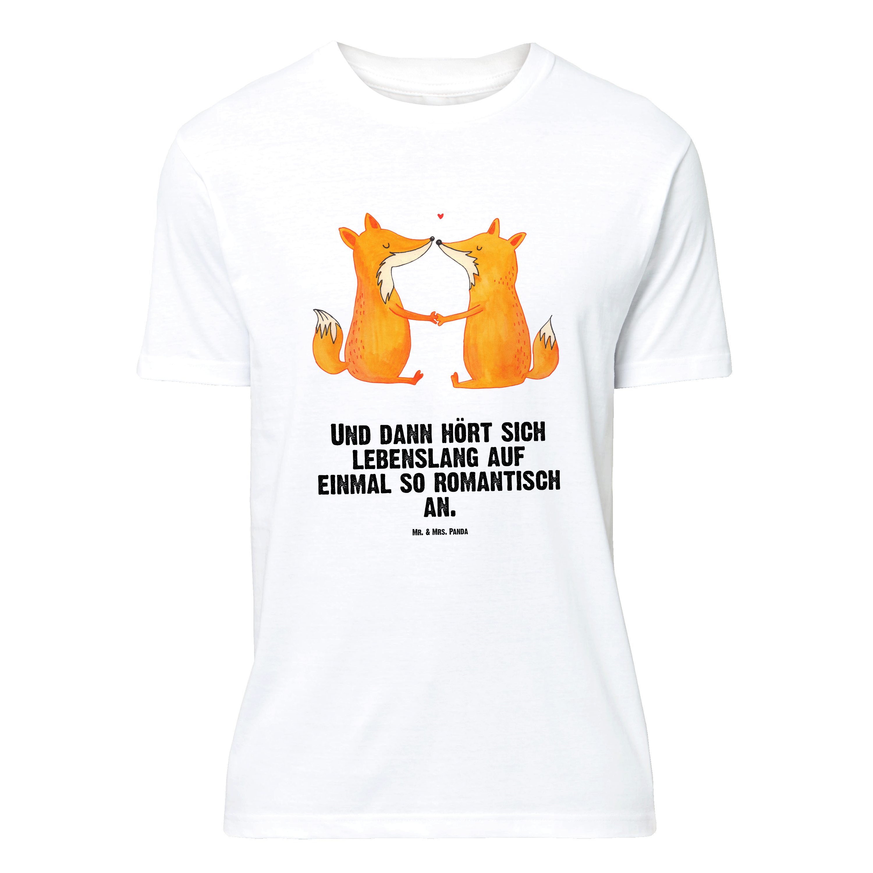 Mr. & Mrs. Panda T-Shirt Füchse Liebe, S T-Shirt, Weiß, Baumwoll T-Shirt, Fuchs, Tshirt, Liebe (Packung) Rundhals T-Shirt oberteil Spruch-Shirt